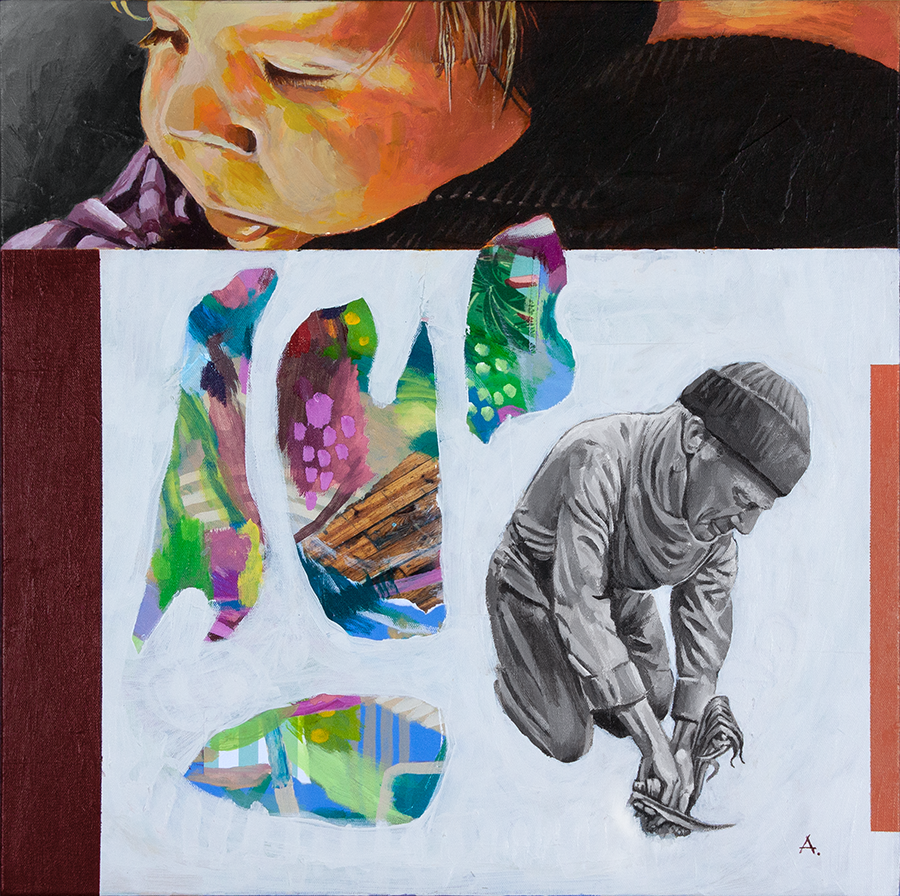 "Bet the Farm, Time Is Currency", 24x24 Acrylic and mixed media on canvas // Adam D. Cohen