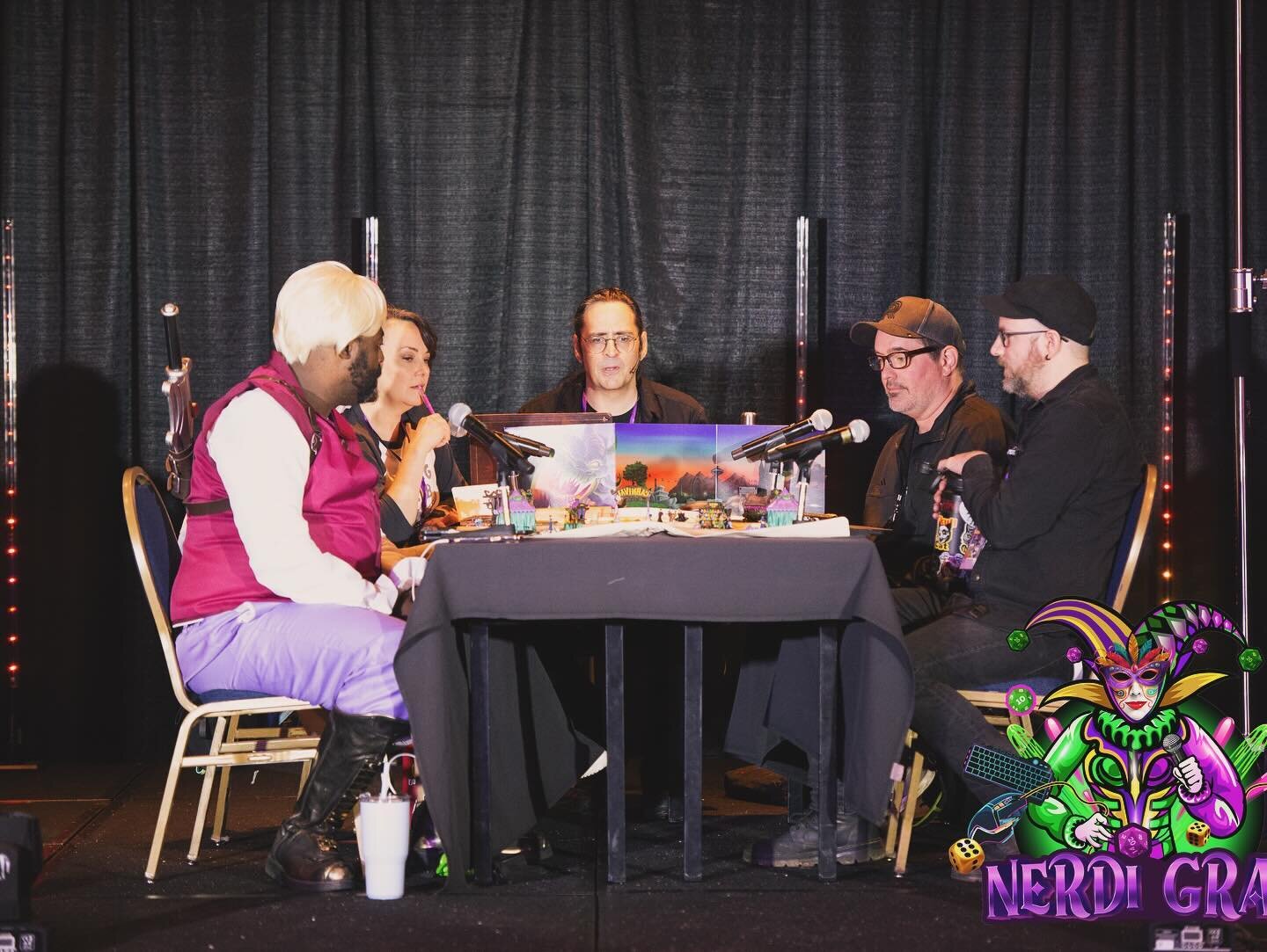 @mr.markmeer once again hosting a impromptu DnD game with @therealmikalmosley and the crew from @dadsgarageatl #nerdigras #nerdigras2024