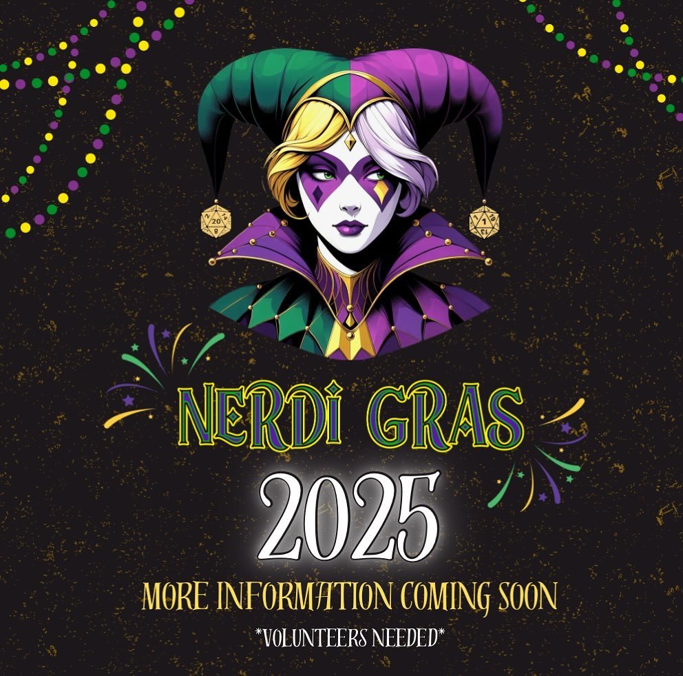❗️ATTENTION❗️NerdiGras 2025 is gonna be HUGE! But we need your help, if you are interested in volunteering please DM us! We can&rsquo;t wait to have you apart of our team! 🎭🃏
-
-
#nerdigras #convention #volunteer #atl #nerds #atlantageorgia #dmus