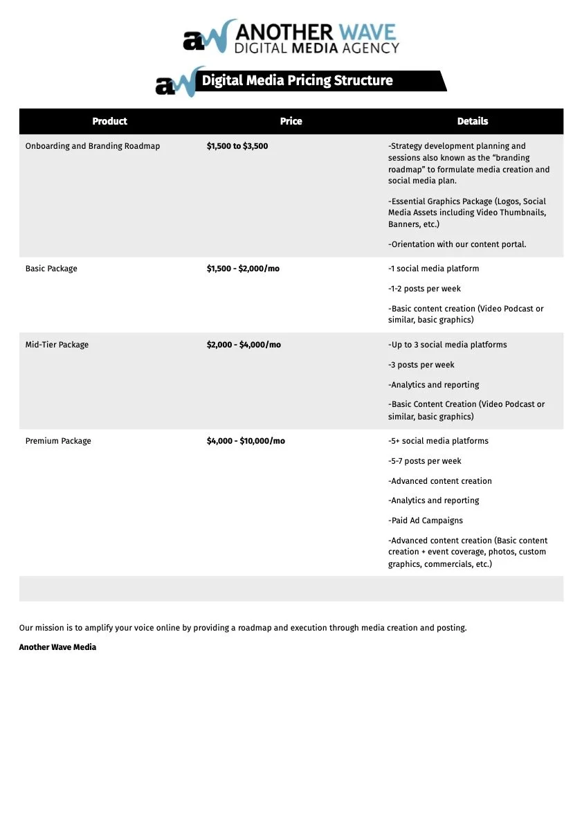 Pricing Guide 2025 — Another Wave Media