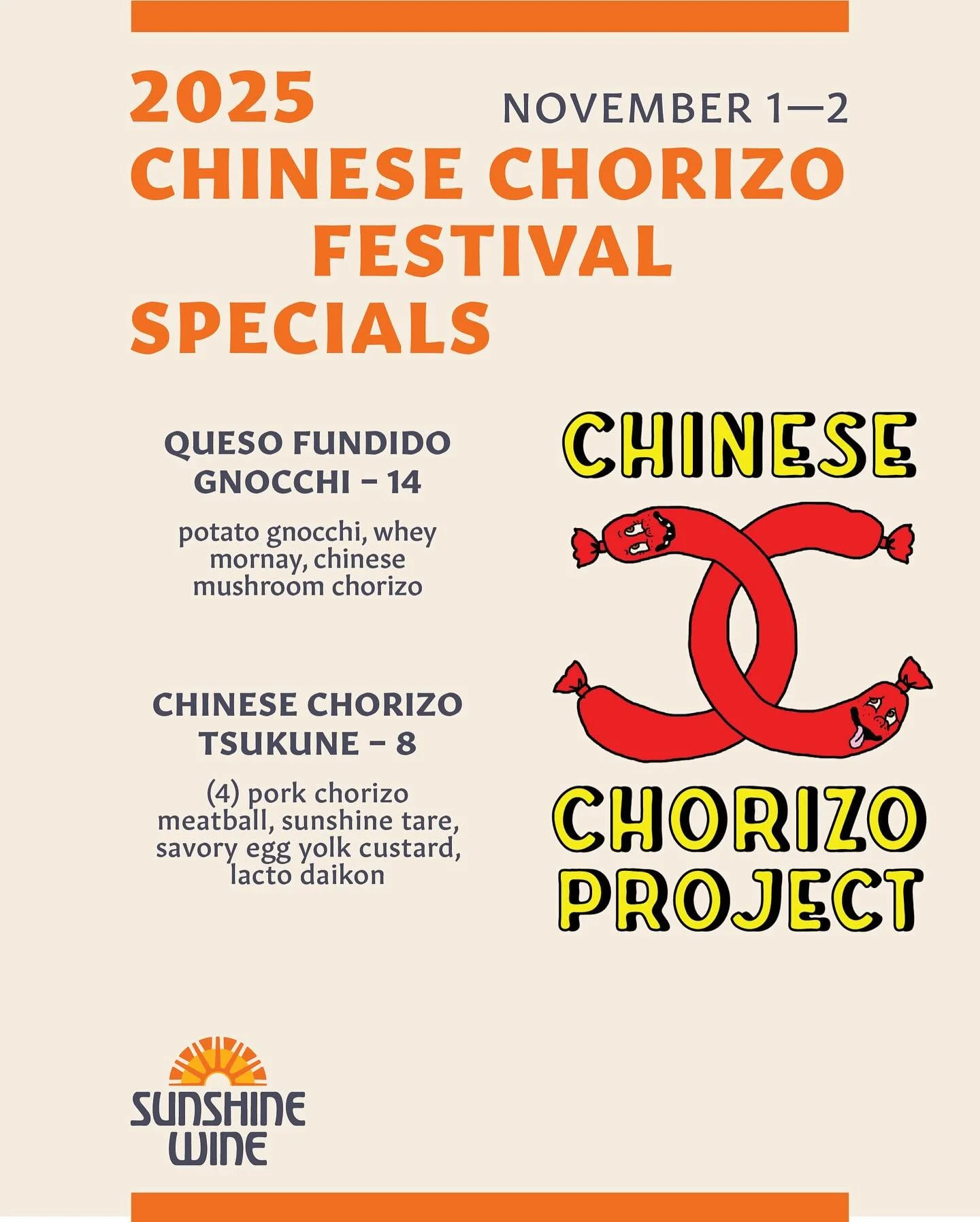 We are so excited to be partnering with the  @chinesechorizoproject to bring two amazing dishes to life! Join us Saturday November 1st and Sunday November 2nd to try these two amazing dishes! 

#TucsonWineBar #DrinkLocalTucson #SupportLocalAZ #Tucson