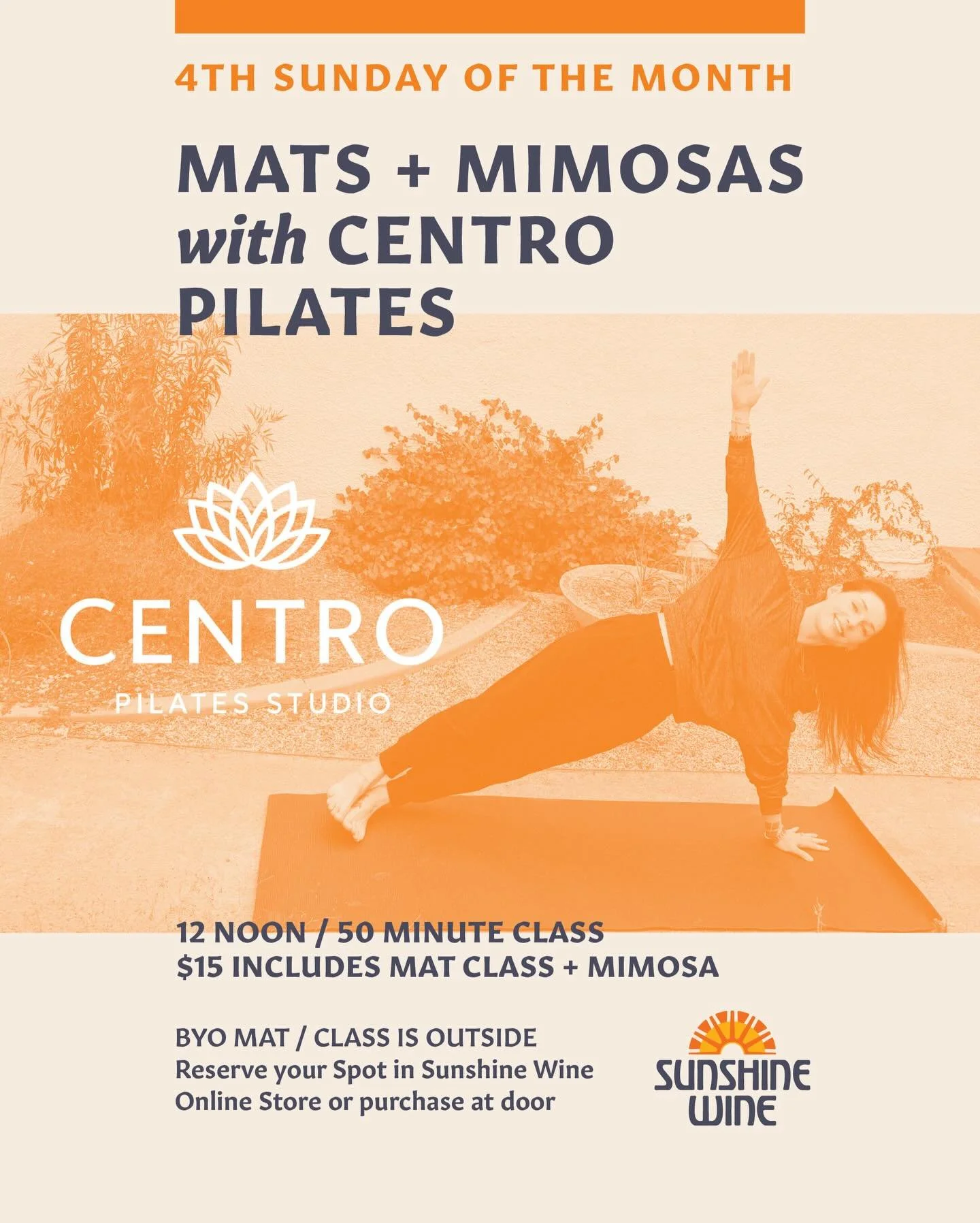 Come by this Sunday, January 25th at noon for mats&amp;mimosas with Frances from @centropilatesstudio! Tickets available at the link in bio! BYO mat! See you there. 

#TucsonWineBar #DrinkLocalTucson #SupportLocalAZ #TucsonEatsAndDrinks #AZWineScene