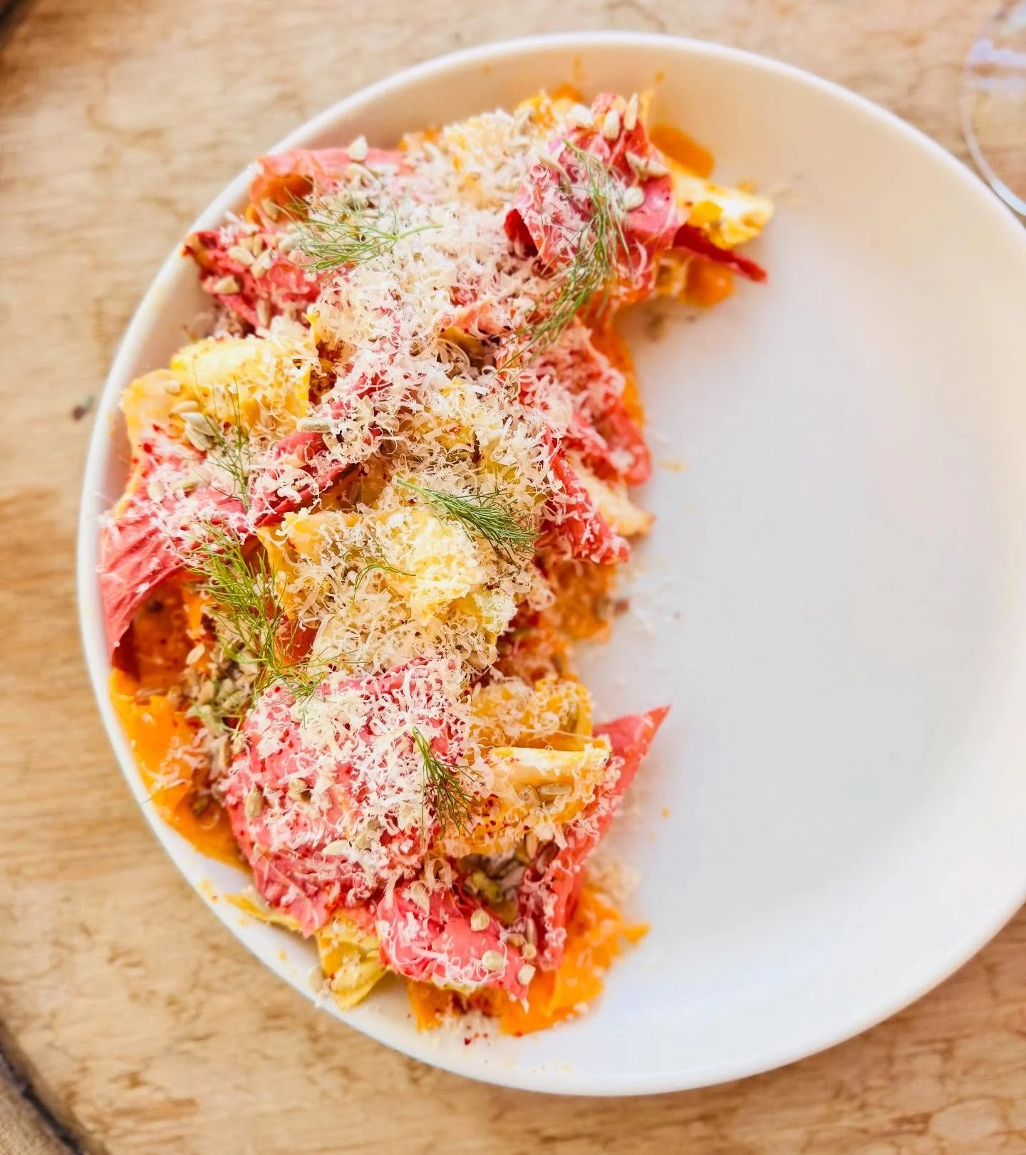 It&rsquo;s rainy outside! But we have indoor seating to keep you warm and dry. While you&rsquo;re here try this delicious winter squash salad. Featuring smoked squash, amazake dressing, shaved butternut, chicories, sunflower butter, &amp; pomegranate