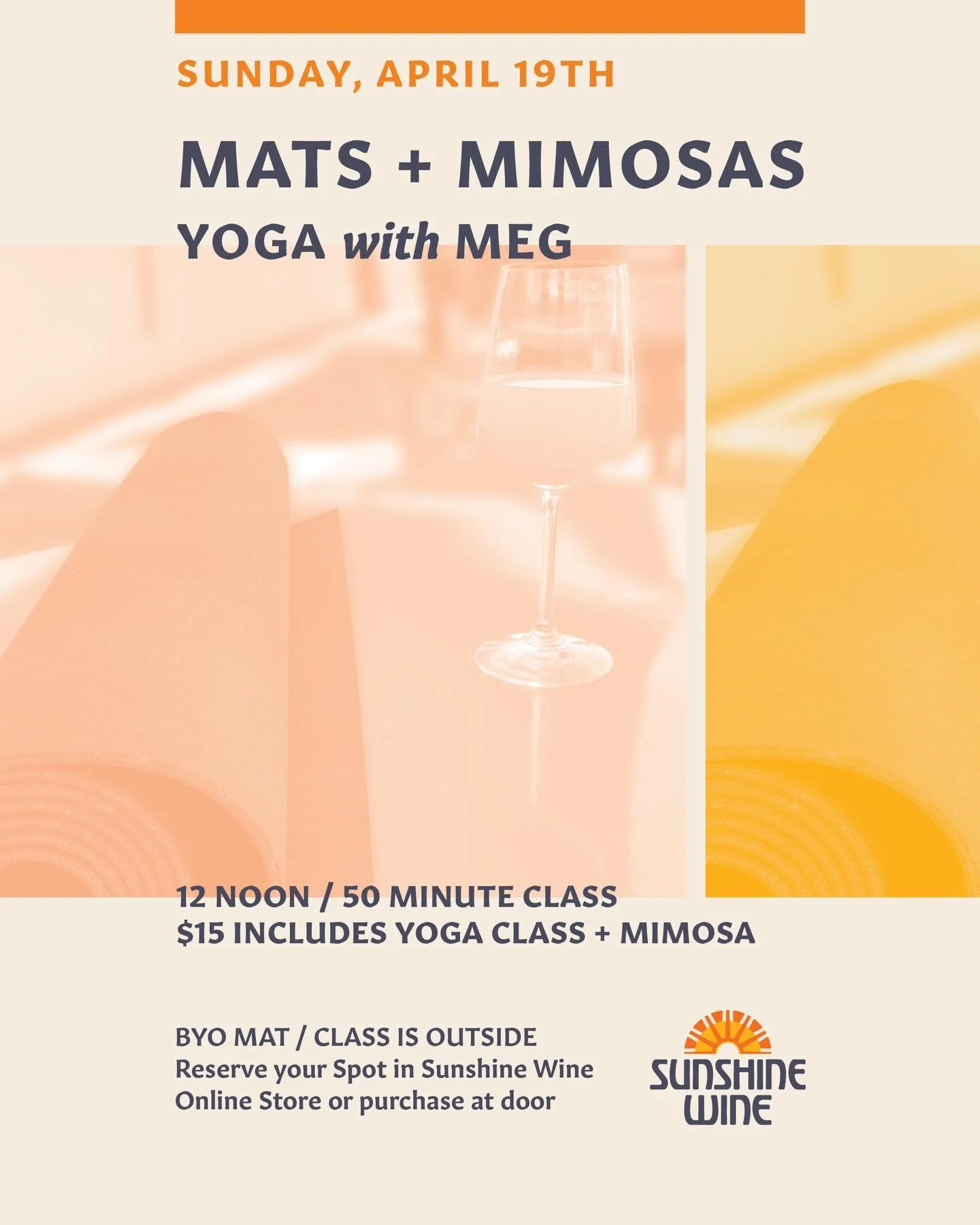 Come do some Yoga with Meg! Mats &amp; Mimosas this Sunday April 19th! Featuring a 50min class beginning at noon followed by a mimosa included with ticket purchase. Tickets available at link in bio. And as always BYO mat!

#TucsonWineBar #DrinkLocalT