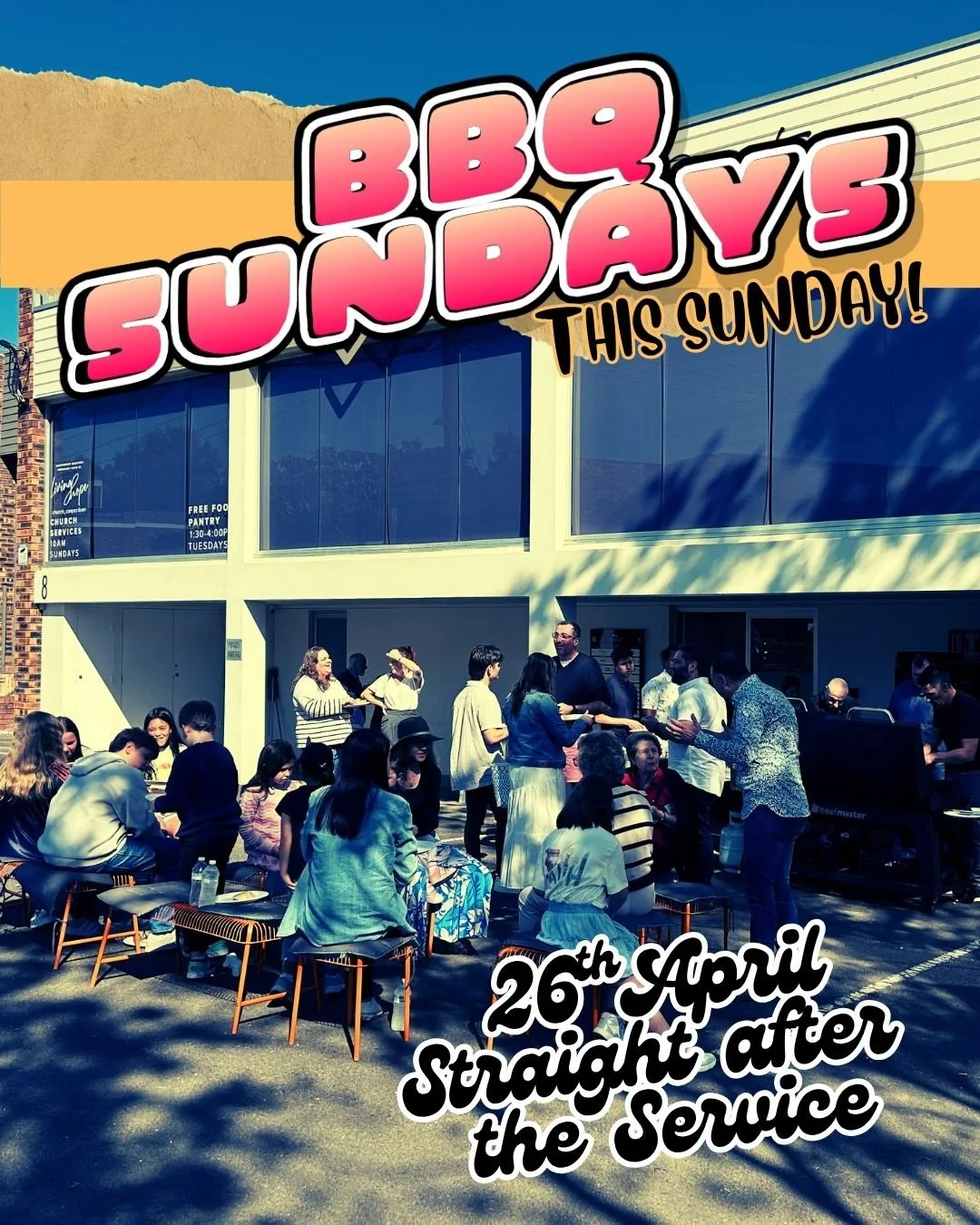 This Sunday after the service we will be firing up the BBQ and handing out drinks. Just another excuse to hang out together &amp; have some good times.