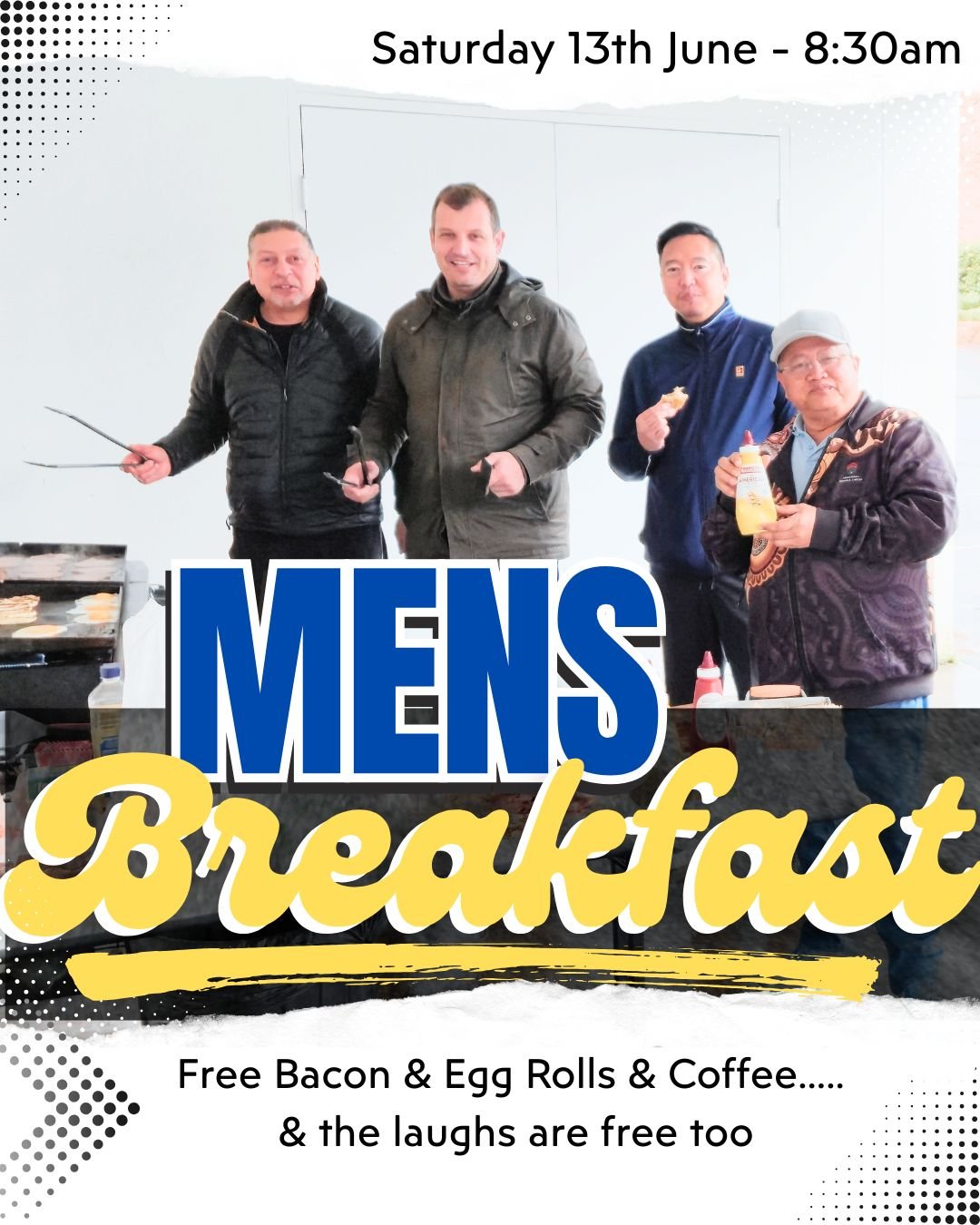 This Saturday the 13th June @ 8:30am there will be fresh cooked bacon &amp; eggs straight off the BBQ all for free, plus a barista made coffee that will have you coming back for more. If you want to hang out with some great guys, have a few laughs &a
