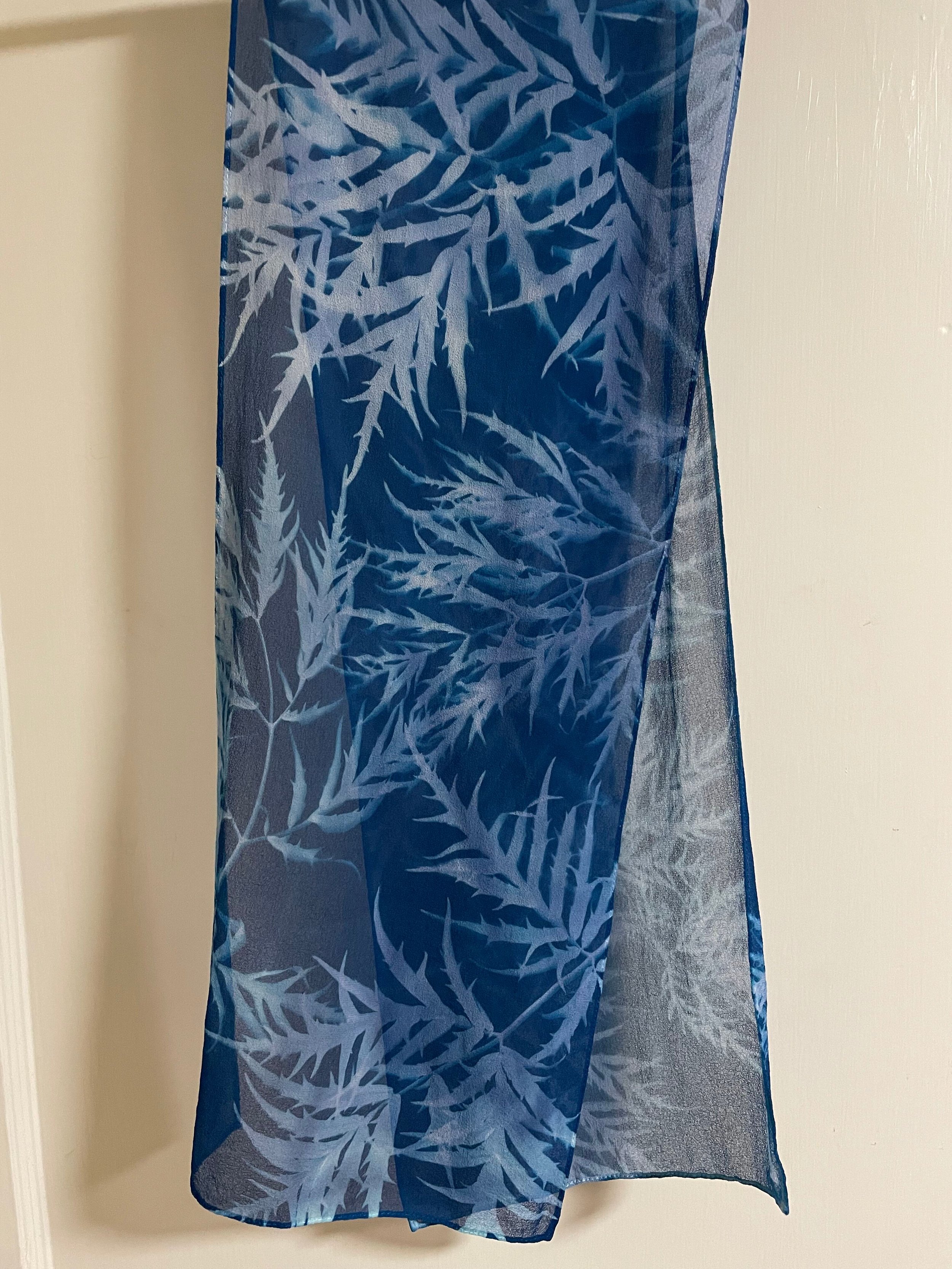 botanical print cyanotype silk scarves