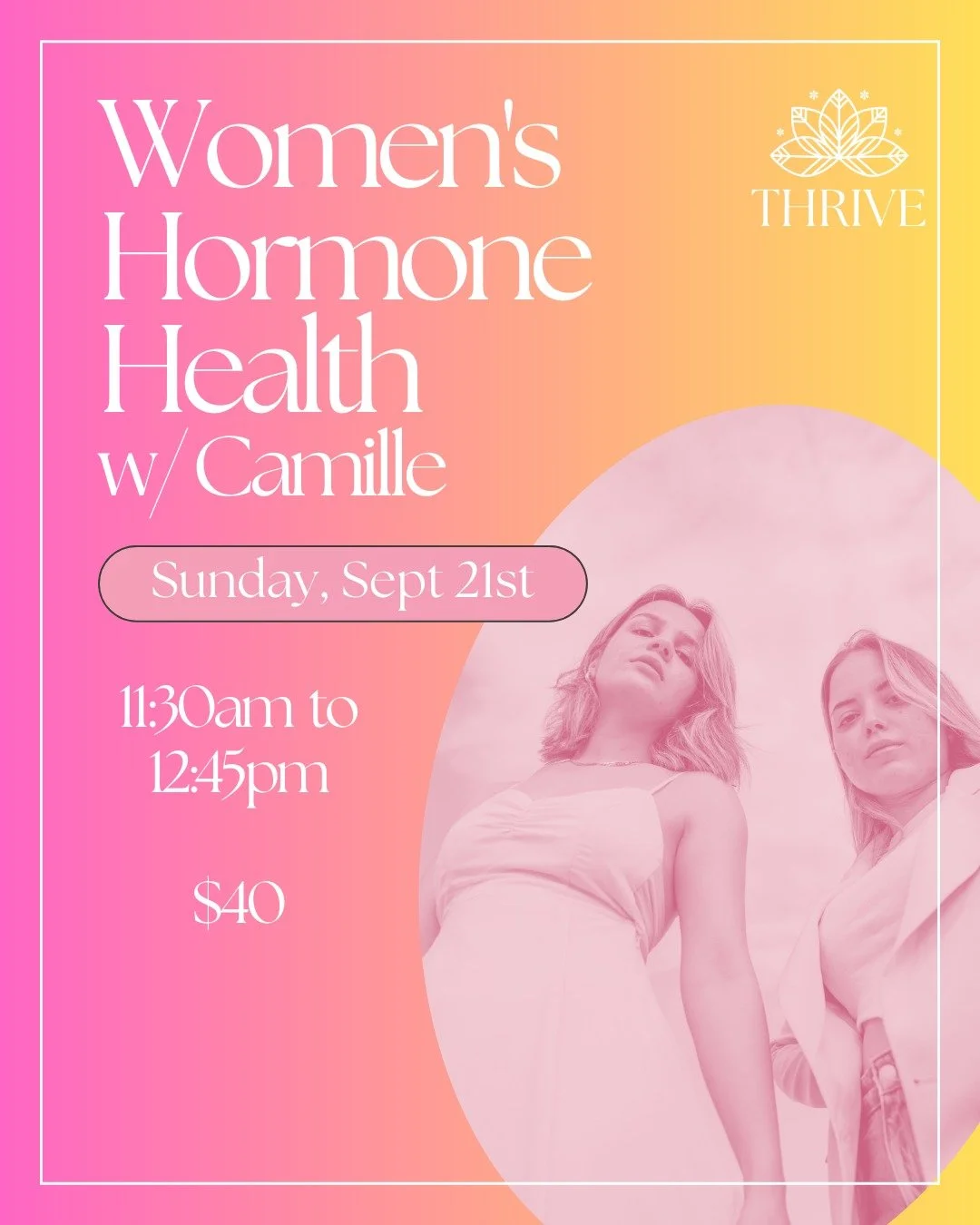✨ Join Camille for a special Hormone Health Workshop ✨

Sunday, 9/21 at 11:30 am

Our hormones affect everything&mdash;from menstrual health and energy to stress and overall well-being. When they&rsquo;re out of balance, it can show up in so many way