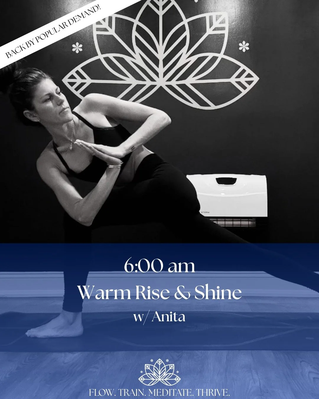 ✨ Back by popular demand! ✨

Anita&rsquo;s Warm Rise &amp; Shine is back on the schedule starting Friday, 10/3 at 6:00 am. Flow in a gently heated room to wake your body and energize your mind.

And if early mornings aren&rsquo;t your thing&mdash;you