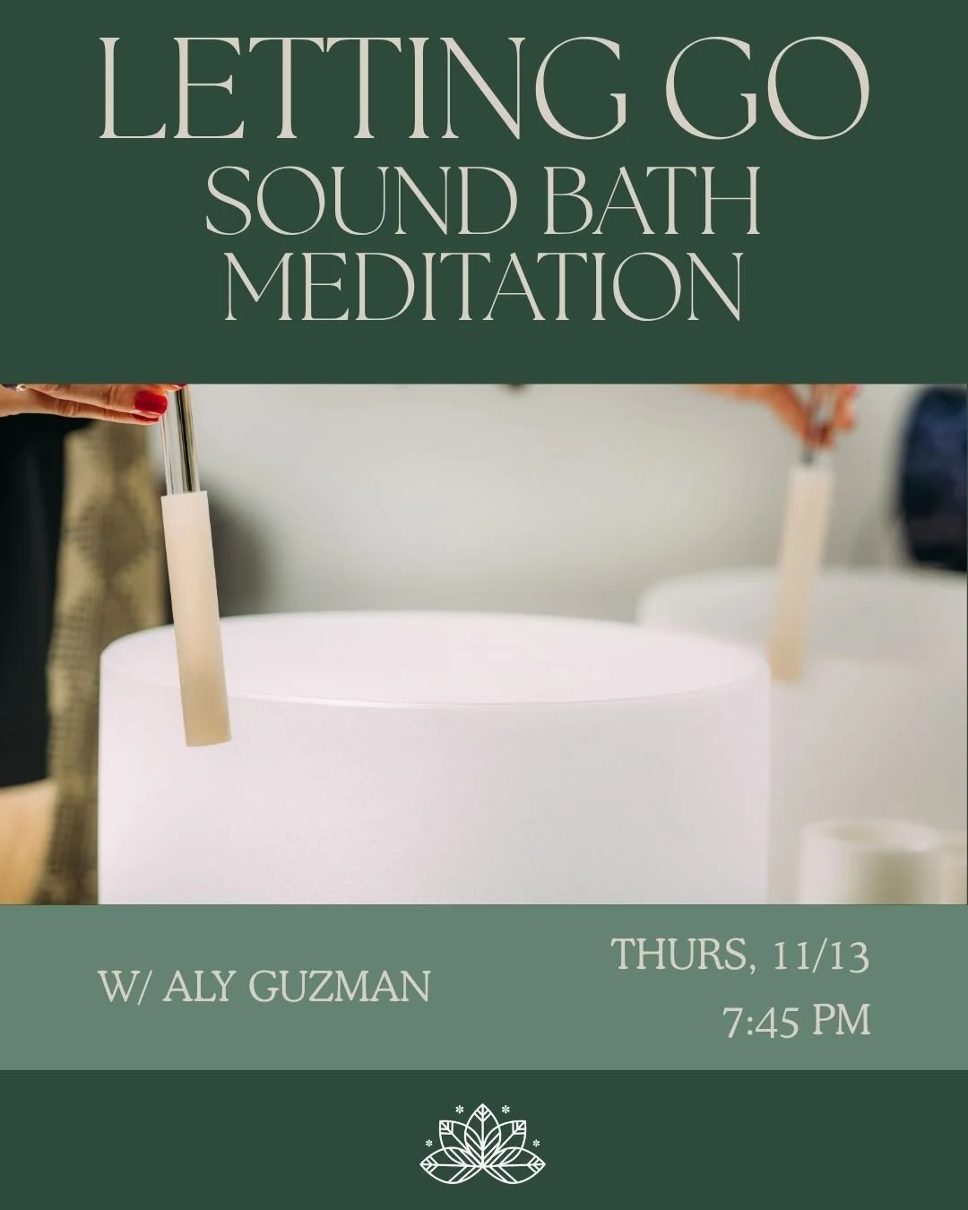 ✨ Find Your Inner Calm ✨

Join Aly this Thursday, 11/13 at 7:45 PM for a Sound Healing &amp; Meditation experience that will leave you feeling restored, balanced, and deeply relaxed.

Let the soothing tones guide you into a space of stillness and ren