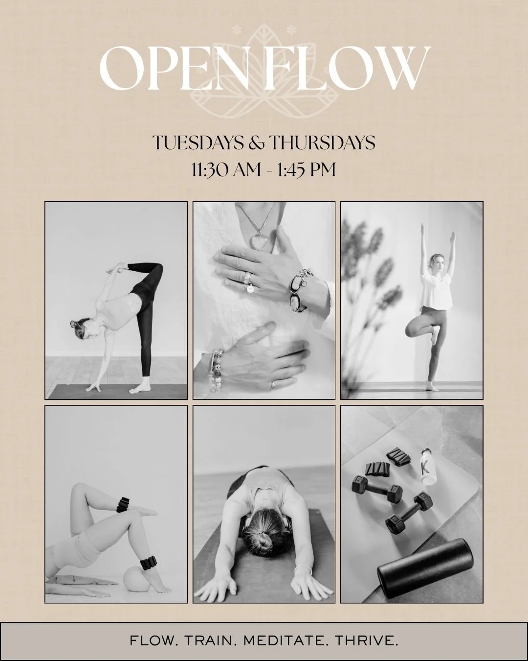 🌿 Open Flow: Your Practice, Your Way 🌿

Finding time to practice at home or work can be tough&mdash;your spaces demand so much from you. That&rsquo;s why we&rsquo;re opening the studio on select days for Open Flow: 45 minutes of self-guided movemen