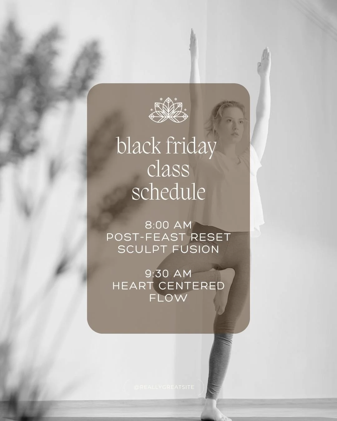 💛 Post-Thanksgiving Reset 💛

Shake off the holiday indulgence and step into balance with us Friday, 11/28:

8:15 AM &ndash; Post-Feast Reset w/ Brooke
Fire up your body with barre-inspired strength and core work, then melt into a restorative stretc
