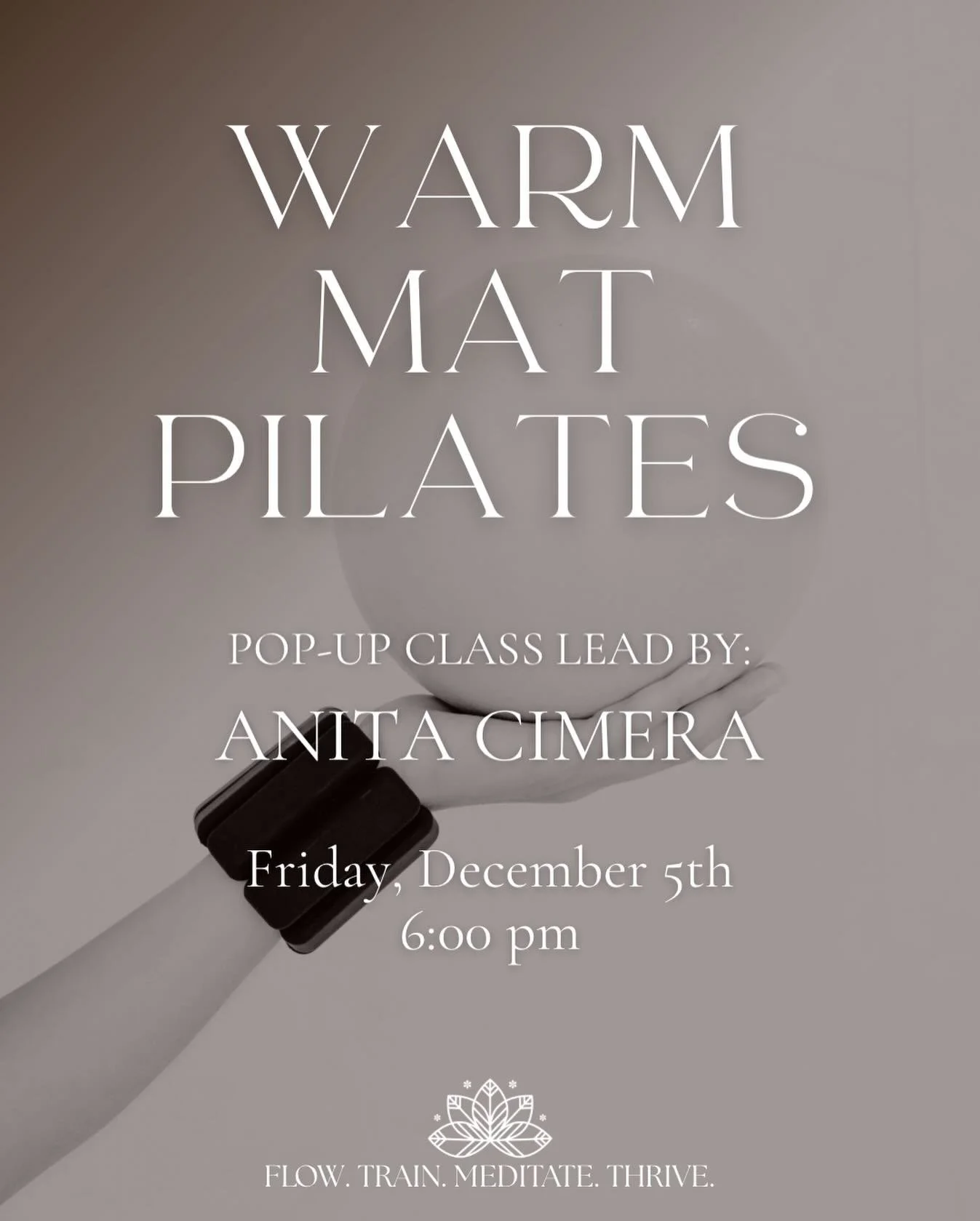 🔥 Warm Mat Pilates Pop-Up with Anita! 🔥⁣
⁣
Thursday, 12/5 | 6:00 PM⁣
⁣
Melt into movement as Anita guides you through a warm, core-powered flow that wakes up every muscle with intention. ⁣
⁣
Get ready for a full-body Pilates session that tones, str