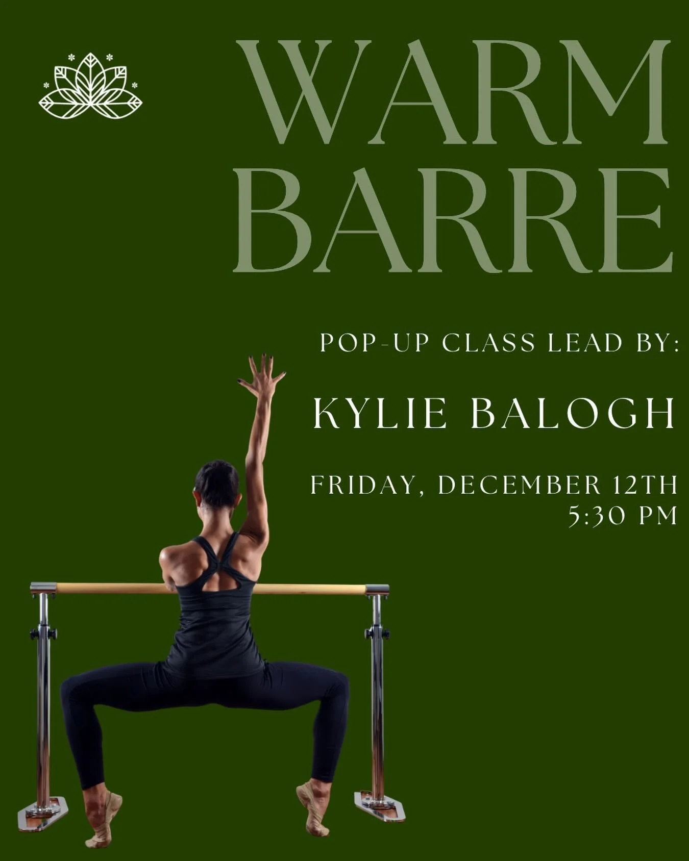 🔥🔥🔥WARM BARRE WITH KYLIE⁣
⁣
Friday, 12/12 at 5:30 PM⁣
⁣
Looking for a strong start to your weekend? Kylie&rsquo;s Warm Barre pop-up brings a steady build, controlled burn, and the kind of focused movement that leaves you feeling centered and confi