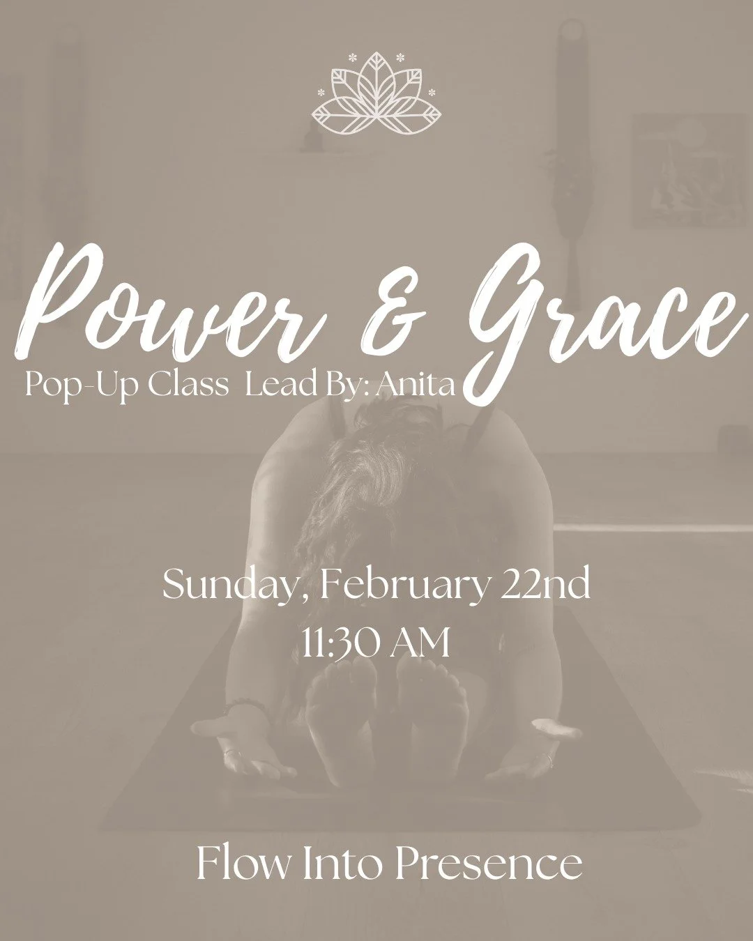 POP-UP CLASS 
✨ Power &amp; Grace with Anita
Sunday, 2/22 at 11:30 AM

Find your edge - and your ease.

Join Anita for a special pop-up that beautifully blends strength and softness. We&rsquo;ll begin by building heat through a powerful, breath-drive