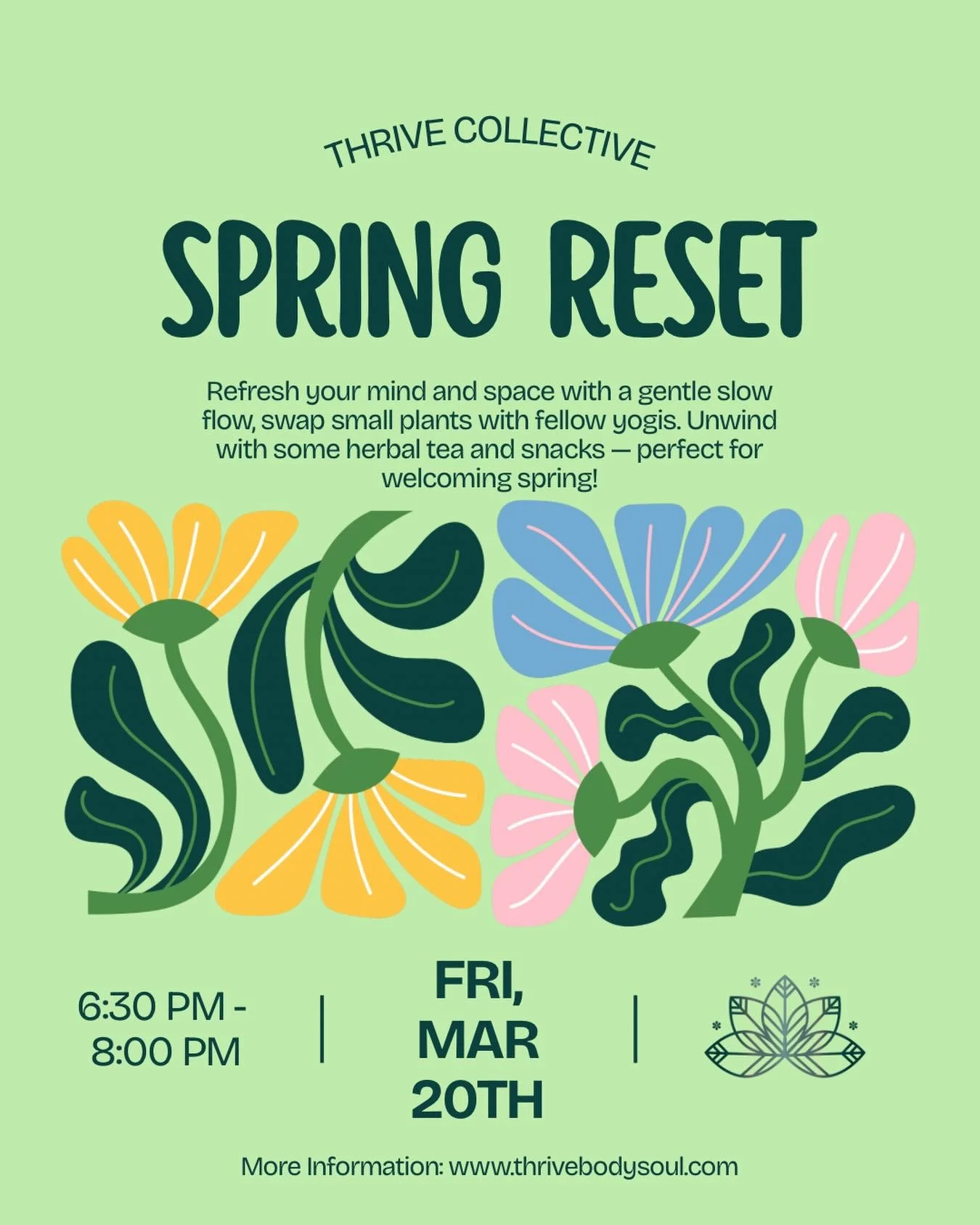 🌿 Community Night at the Studio &ndash; Friday, March 20 🌿⁣
⁣
Join us next Friday for a cozy evening of movement, connection, and a little springtime refresh. We&rsquo;ll start with a gentle slow flow designed to help you unwind, stretch, and settl