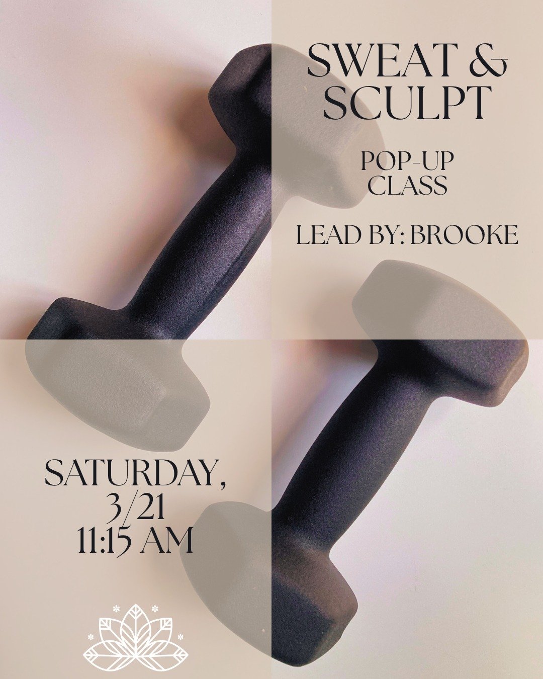 Sweat &amp; Flow is back this weekend!

Join Brooke this Saturday, 3/21 at 11:15 AM for a special Sweat &amp; Flow pop-up class!

Spots are limited &mdash; grab yours and bring a friend!