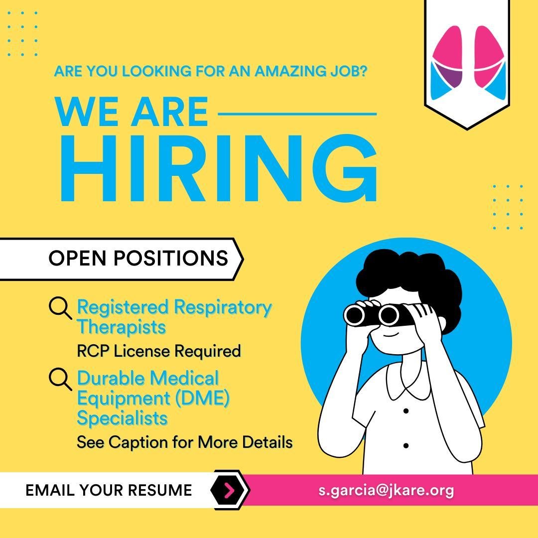 Are you looking for a job where you can make a difference? Each of our employees, from administration to respiratory therapists to management, is a #HealthCareHero. JKARE Miami is looking for respiratory therapists with a valid RT license (CRT or RRT
