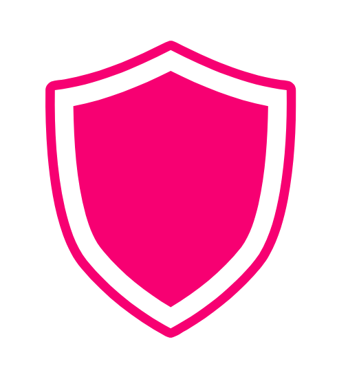 Pink shield icon with black outline.