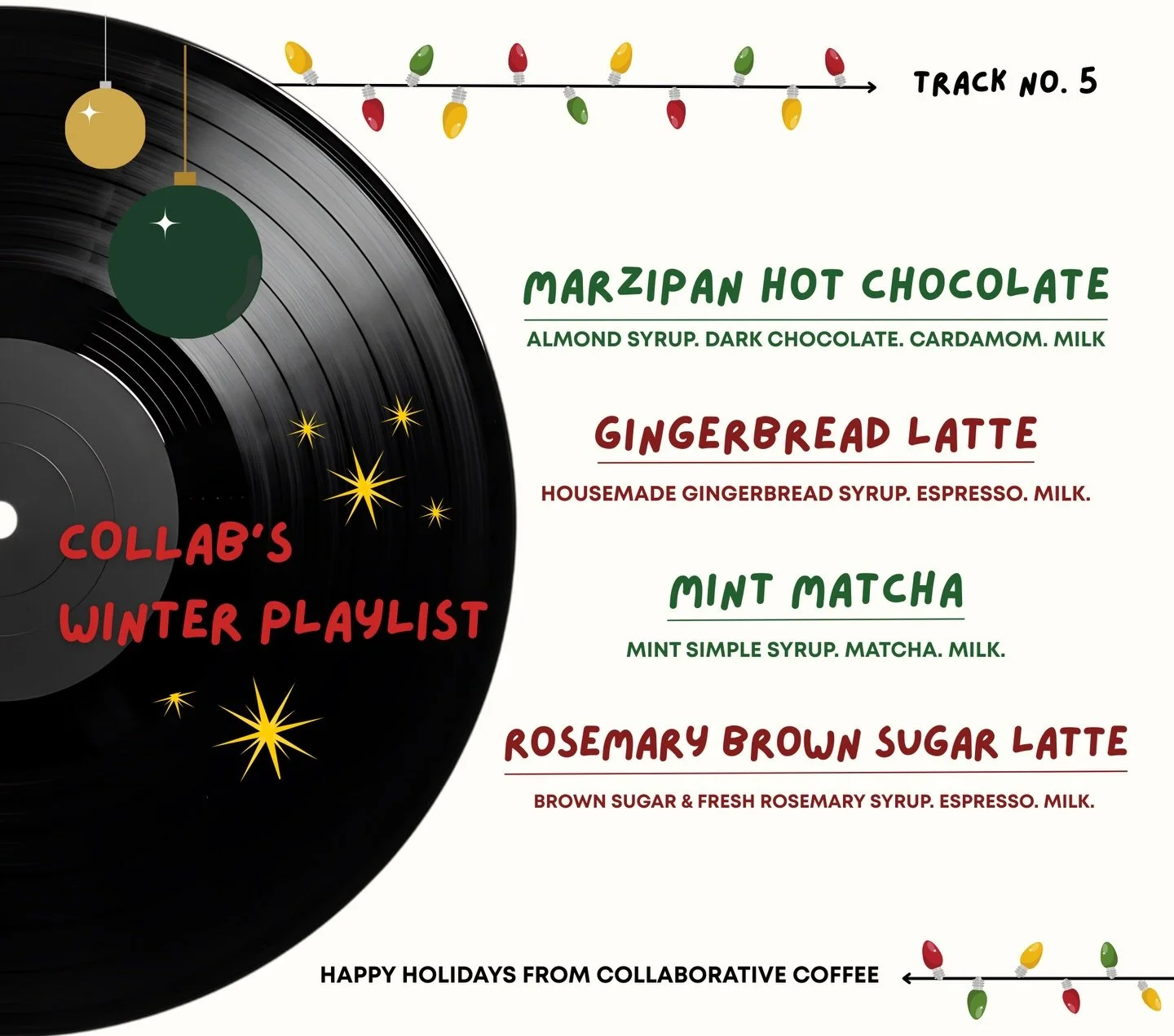 Check out what we&rsquo;re spinning at the shop lately 🎶❄️

We&rsquo;ve been playing around with winter flavors, making syrups from scratch, and landed on some drinks we&rsquo;re pretty excited about. Come give em a try!

#collabcoffee #coffeetulsa 