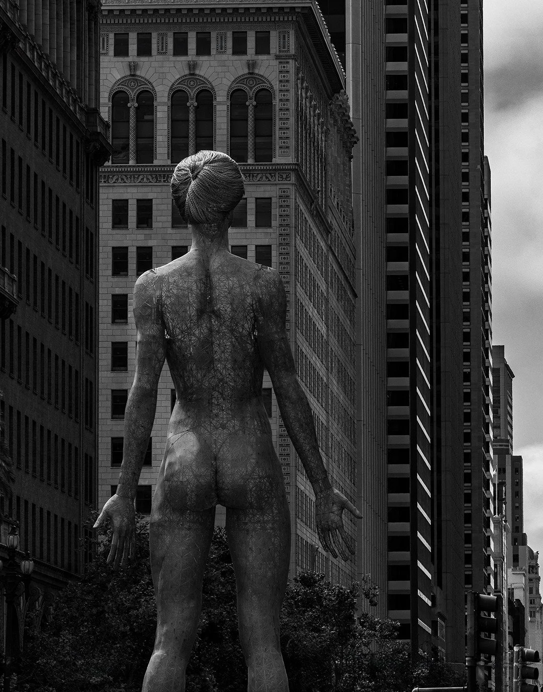 Photographs from my photo walk in San Fransisco. This is the &quot;metal mesh lady statue&quot; in San Francisco is actually a 45-foot-tall steel and mesh sculpture of a nude woman titled R-Evolution.

Artist: The sculpture was designed by Petaluma a