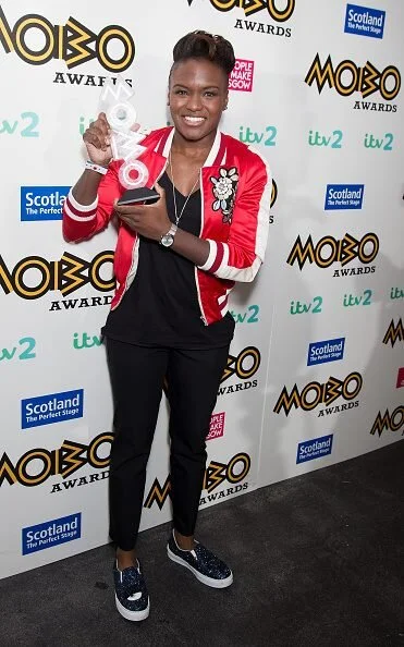 Olympic and Pro Boxer Nicola Adams styled for the MOBO Awards red carpet in London Styled by Haili Pue 