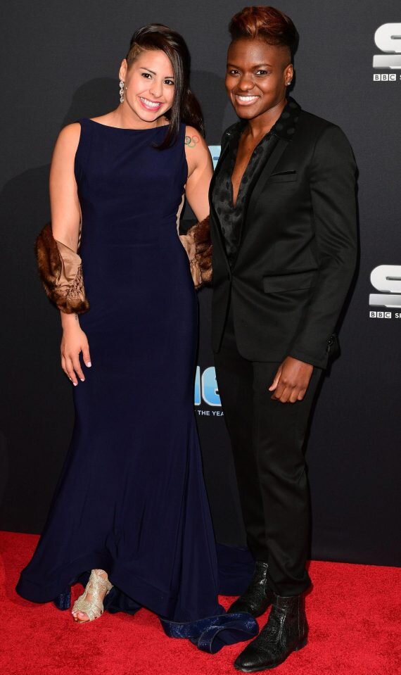 Olympic and Pro Boxers Marlen Esparza and Nicola Adams dressed for the red carpet in London by Haili Pue 