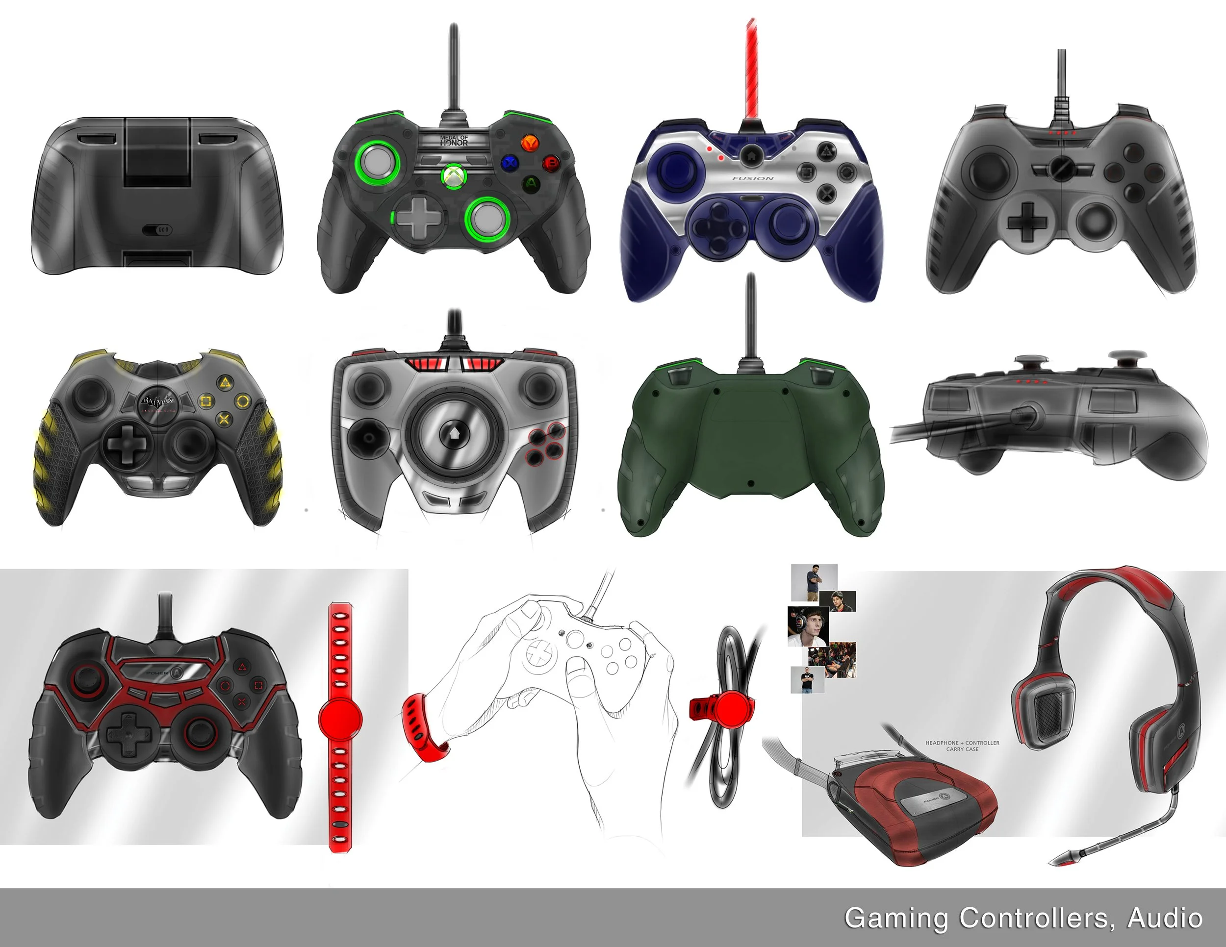 Video gaming controller and audio sketches and renderings