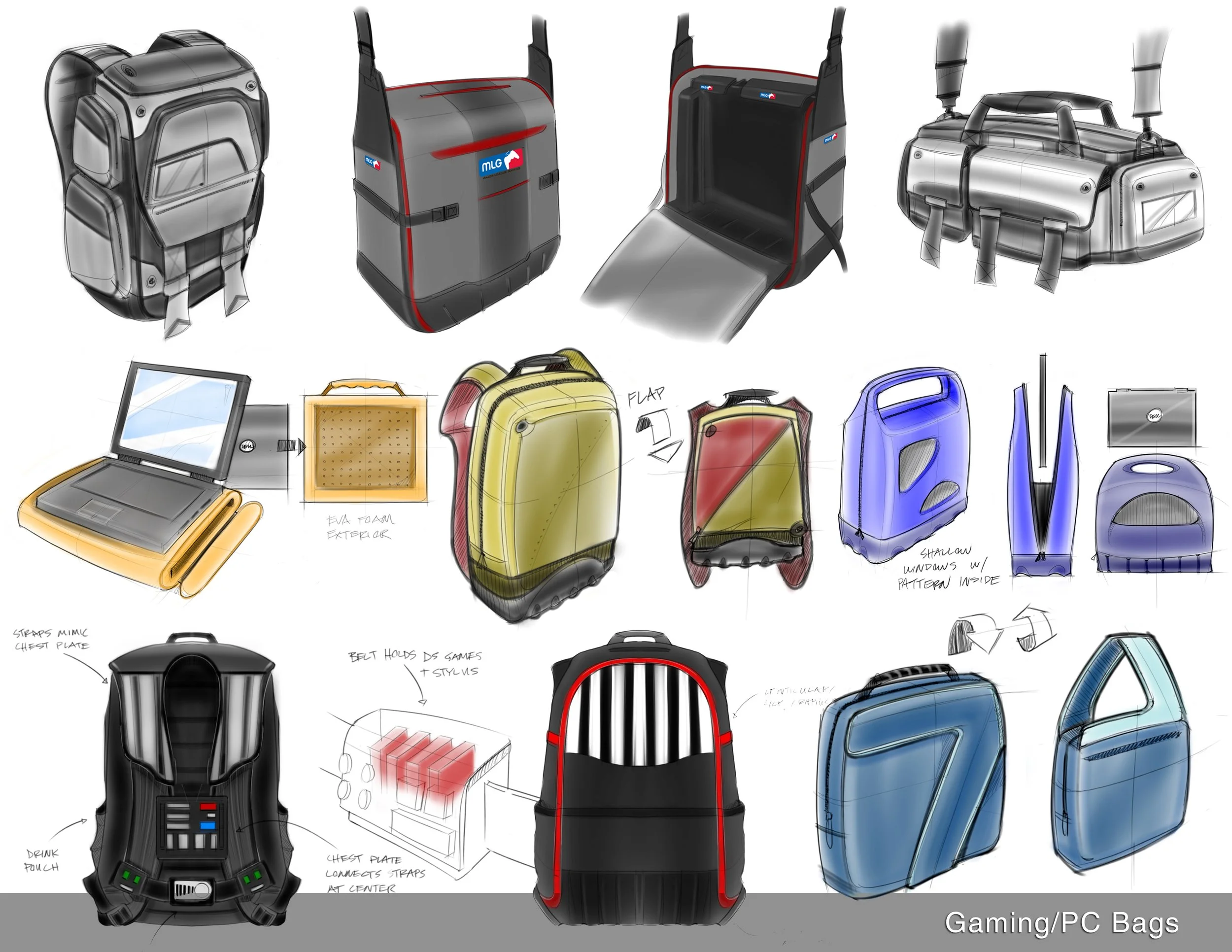 Backpack and laptop case sketches for Dell