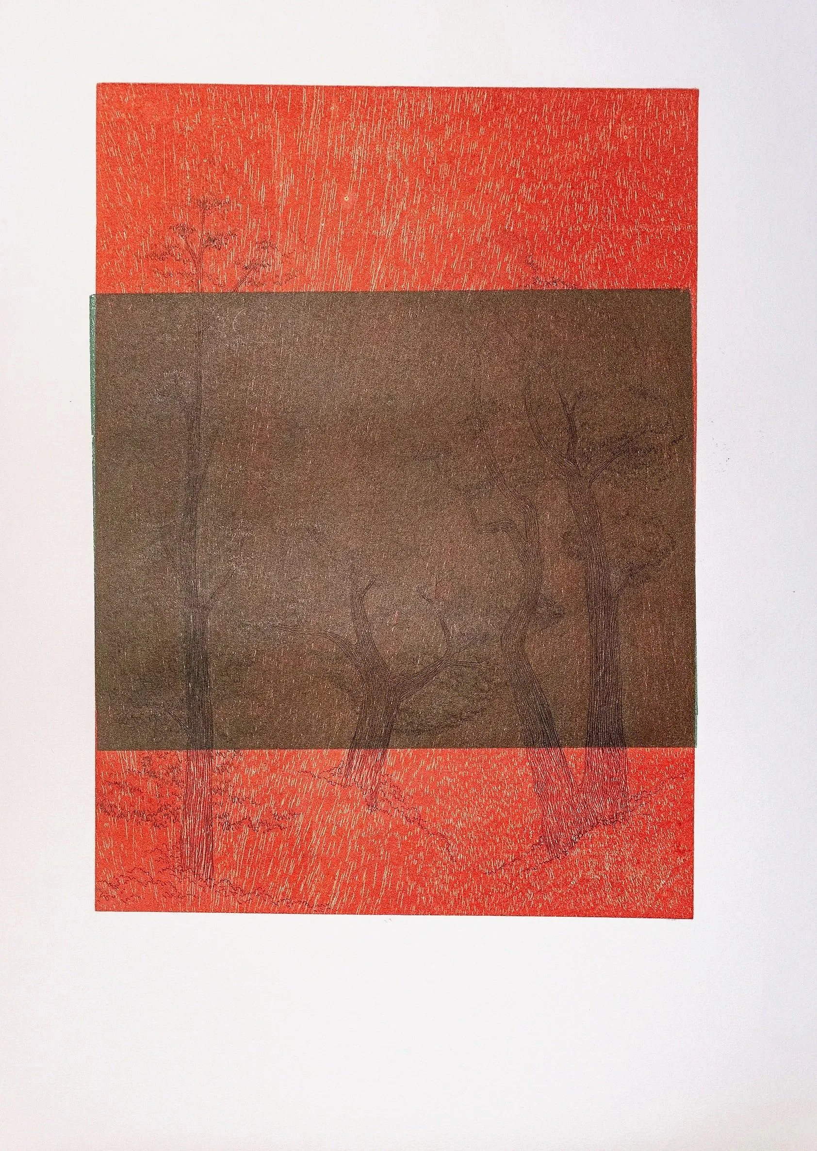 Título: DISTANCIA 
Técnica: Xilografia, Dibujo tinta negra 
Papel Fabriano (50x70cm)
Brenda Novas 2025