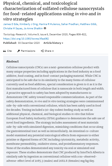Vireo Publishes “Physical, chemical, and toxicological characterization of sulfated cellulose nanocrystals for food-related applications using in vivo and in vitro strategies”