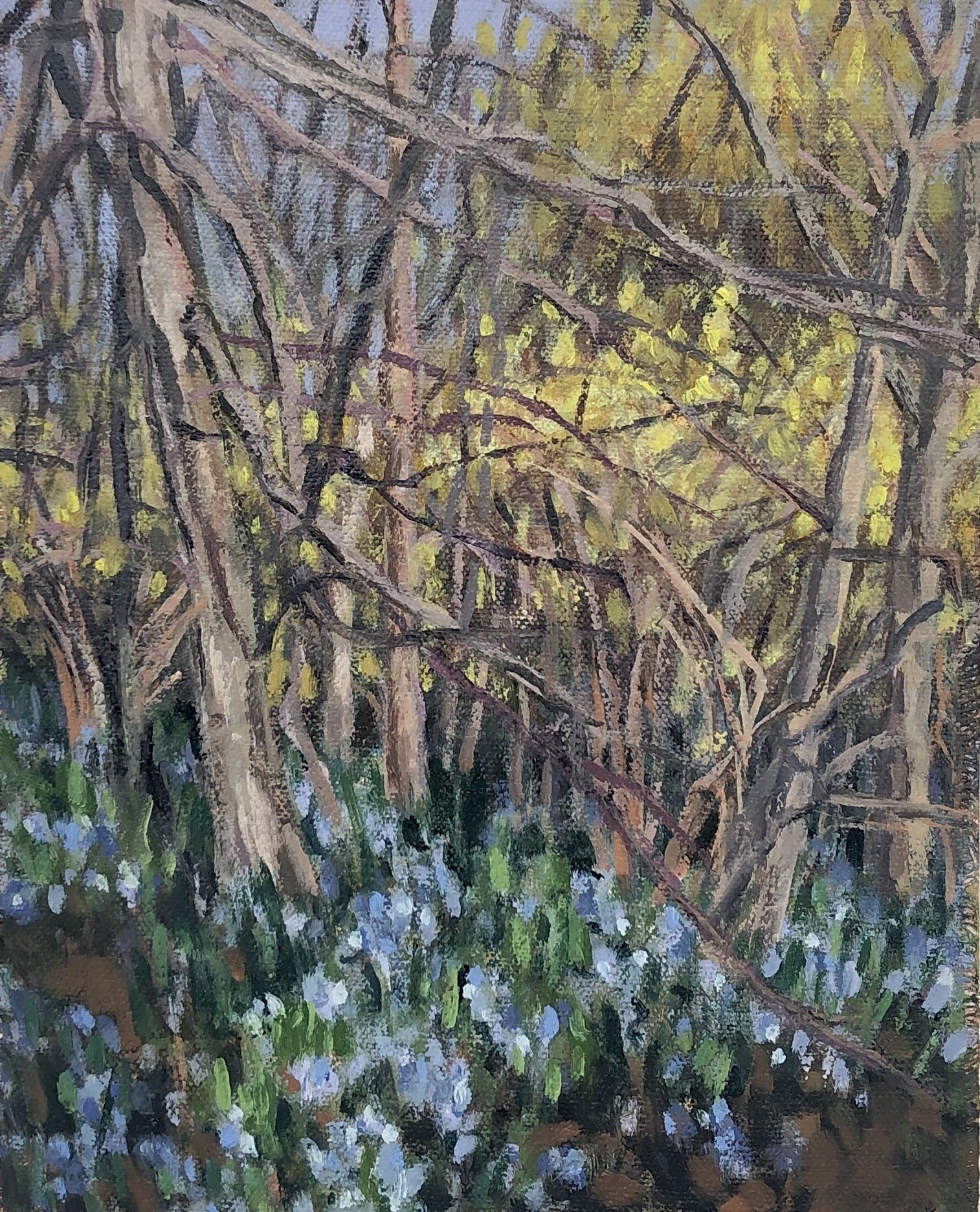 oil painting of woods in spring
