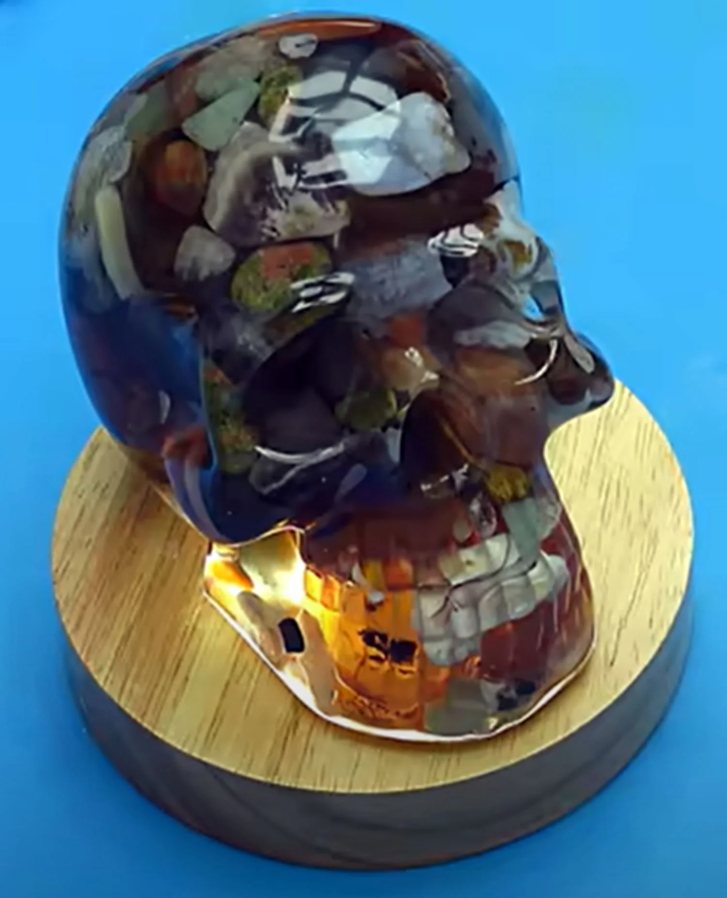 Resin skull with polished stones inside