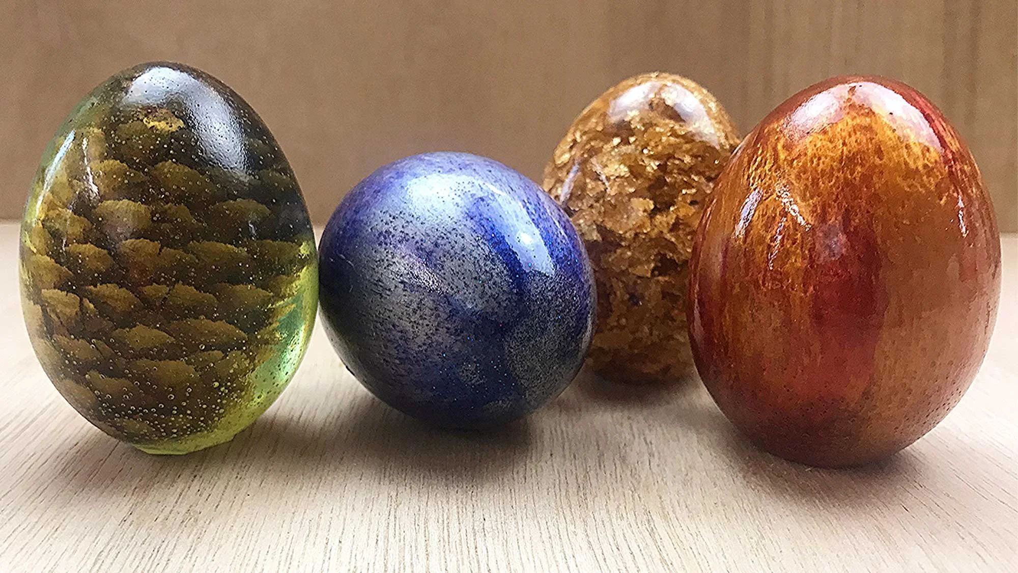 Resin eggs in various colours