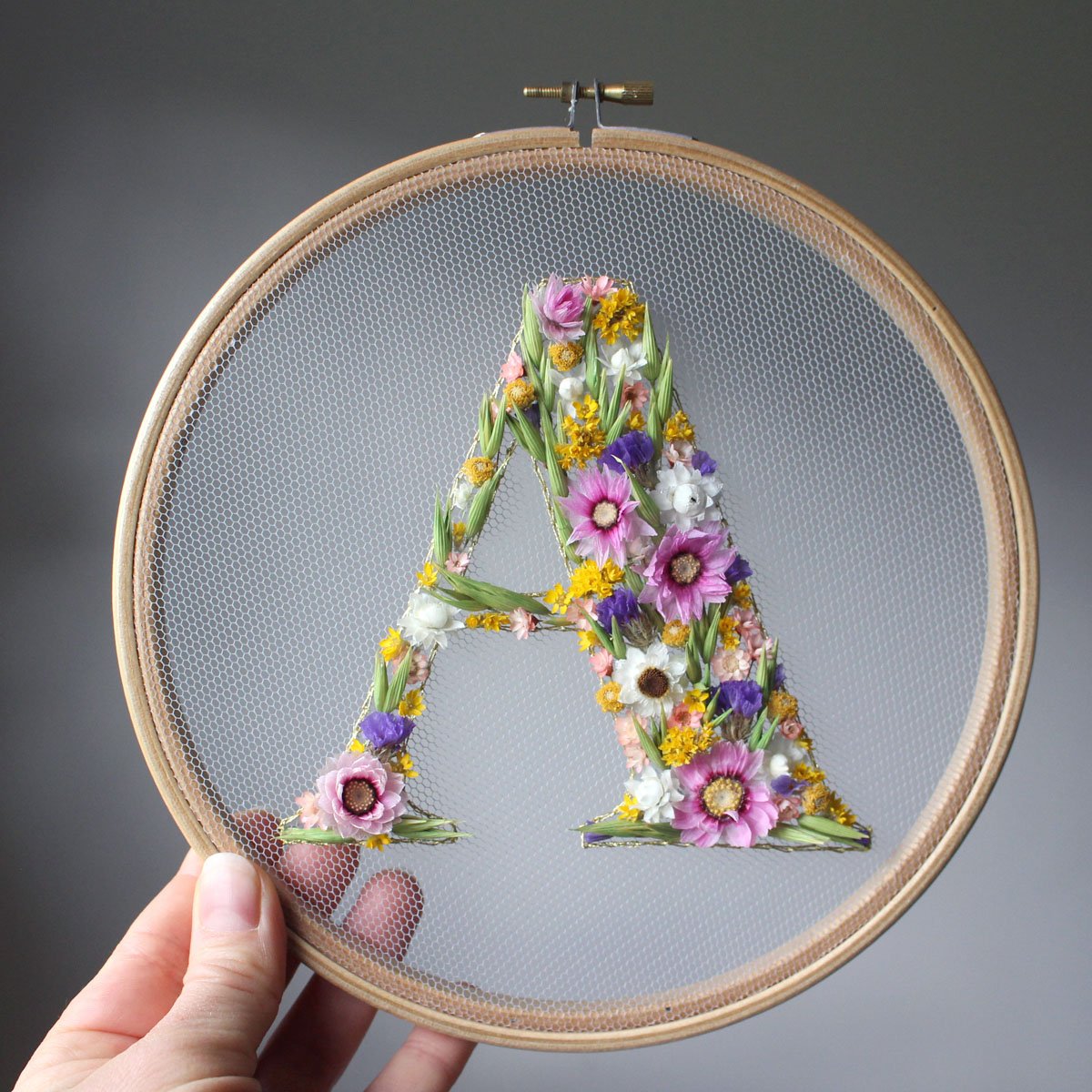 summer meadow design, dried flower embroidery botanical typography DIY kit, wild flower meadow pattern
