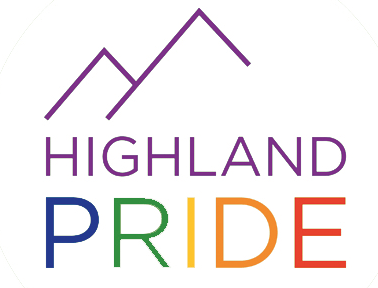 Highland Pride logo with stylized purple mountain peaks above the words 'Highland Pride' in purple, green, orange, and red text.