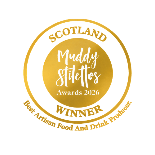 Best Artisan Food and Drink Producer Scotland at the Muddy Stilettos Awards 2026 rosette in gold and white.