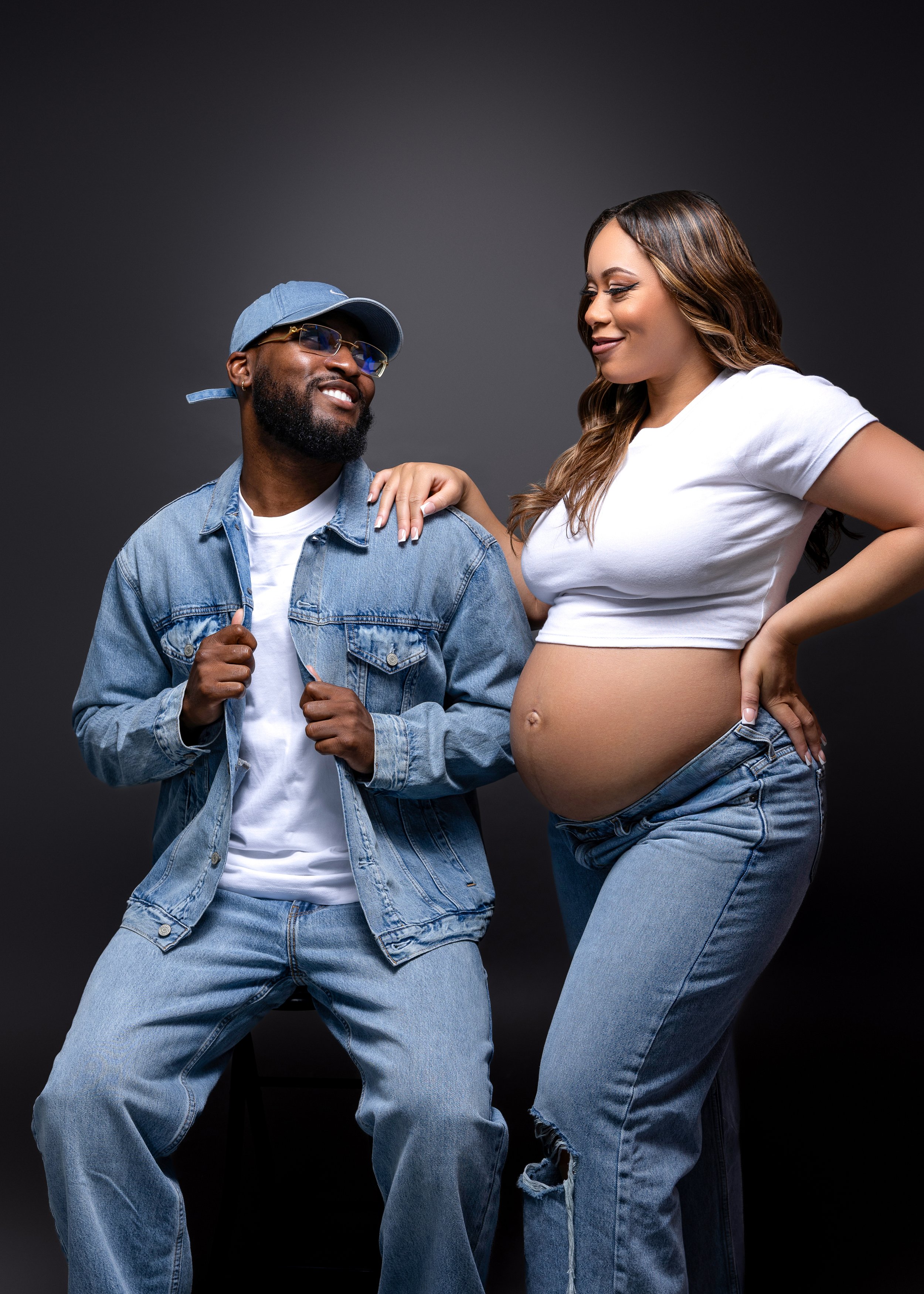 maternity couple photo in denim outfit