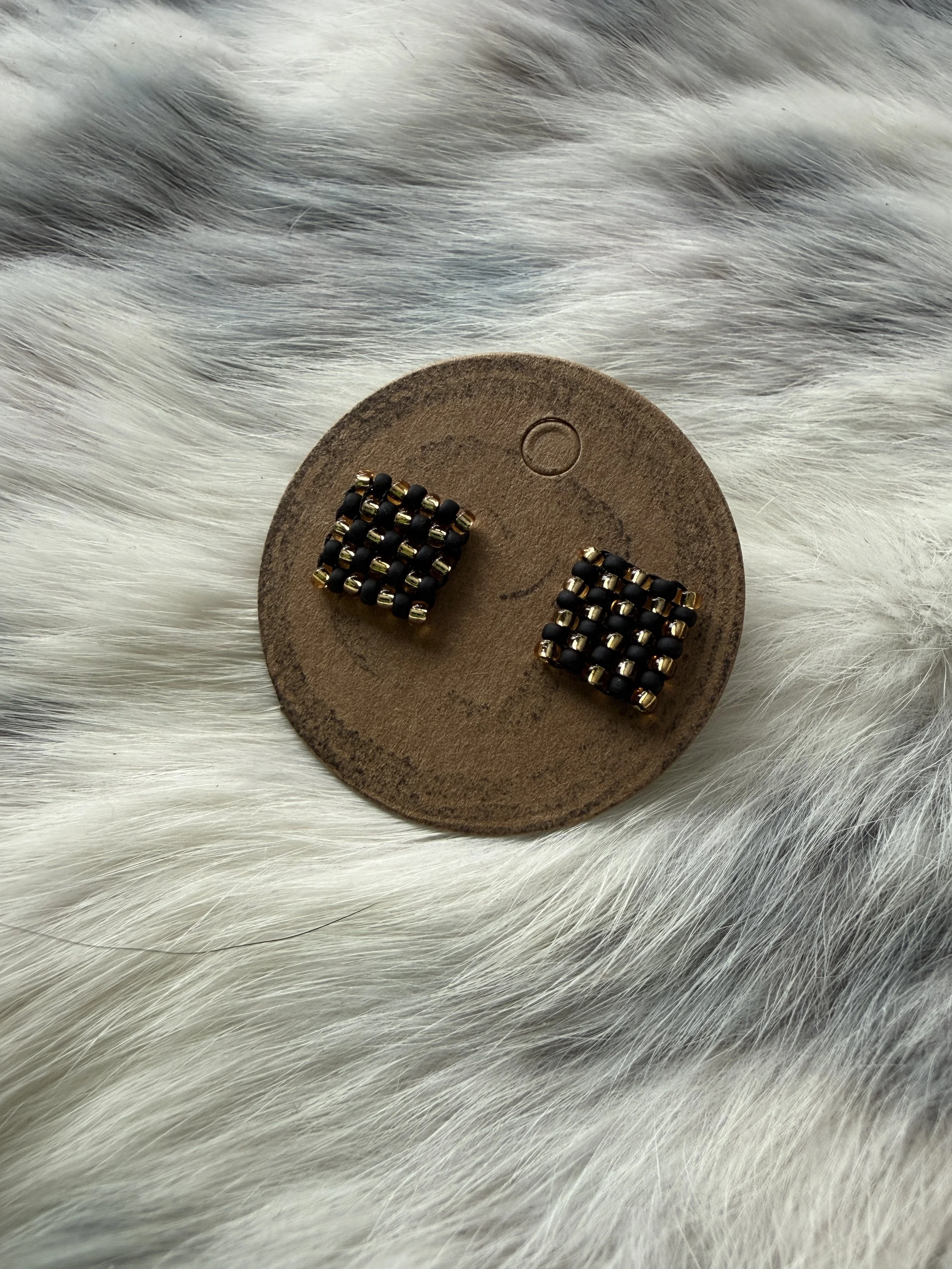 Black + Sparkling Gold Studs