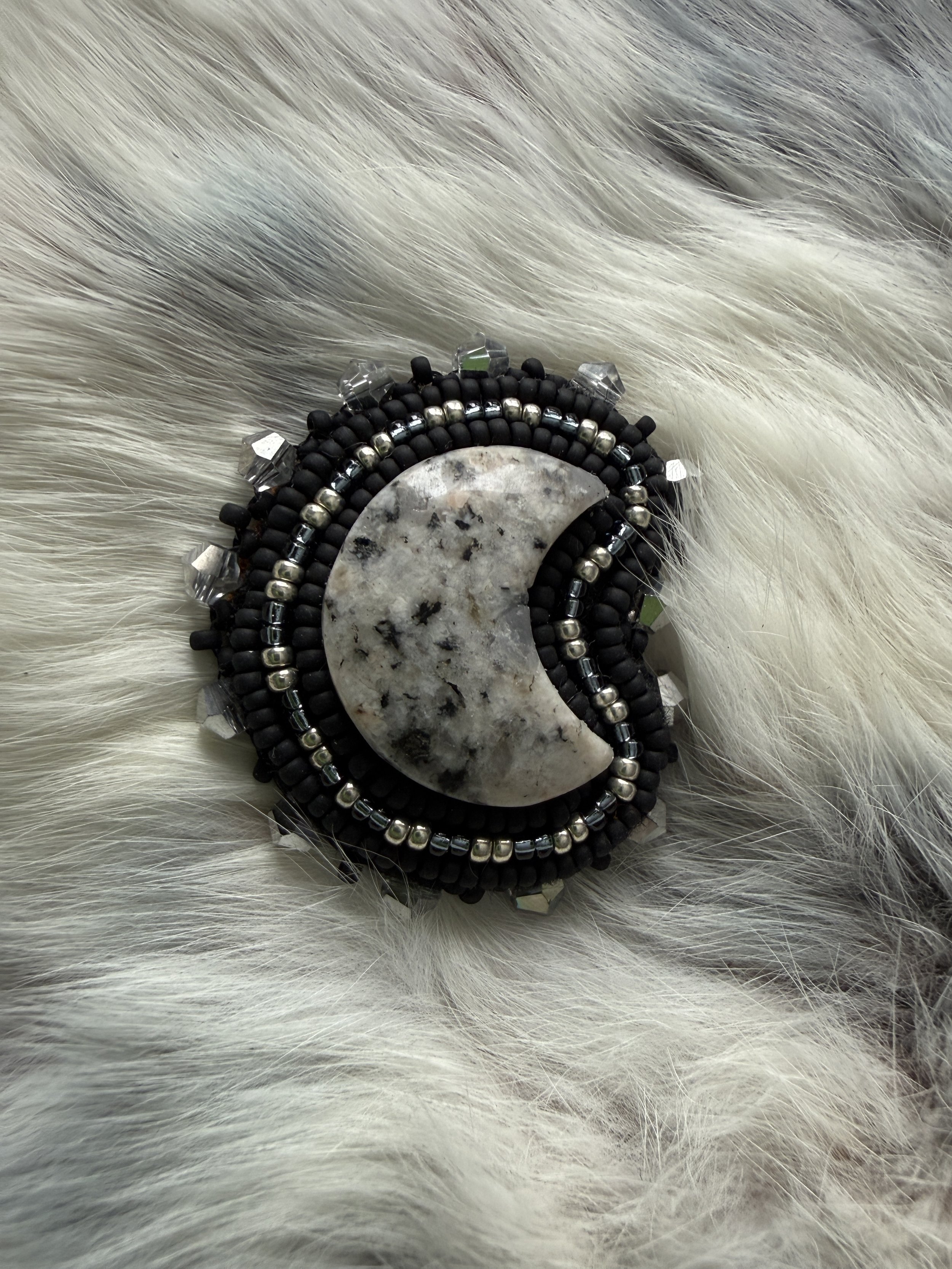 Dalmatian Jasper Moon Brooch