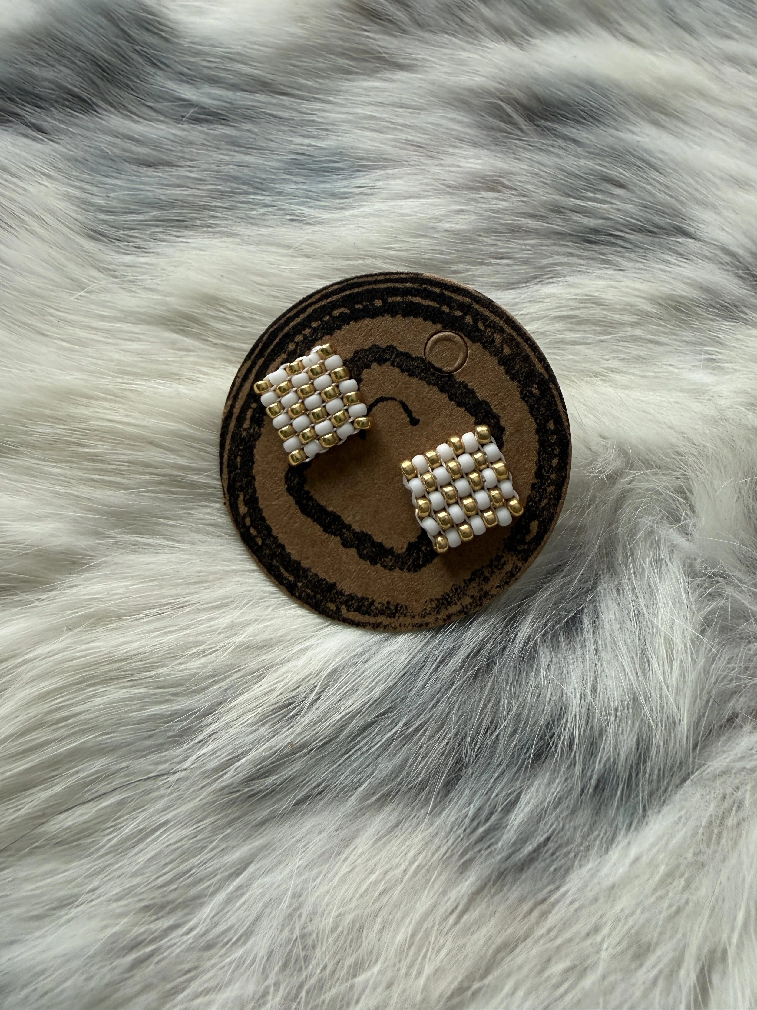 Cream + Gold Checkered Studs