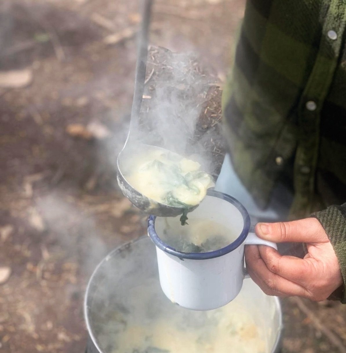 Handmade Nettle Soup on the fire! One of our easy foraging recipes at Truro Forest School 🌱