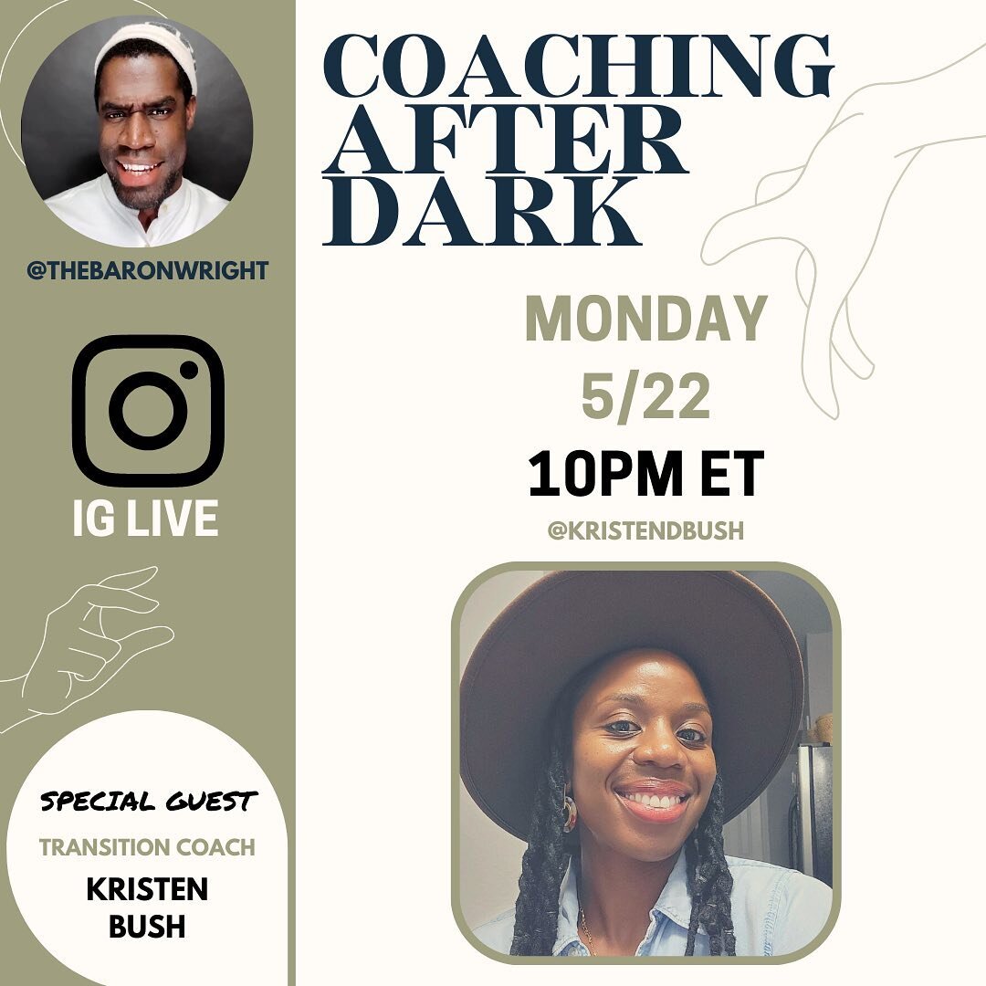 Join me and my fellow Life Coach and friend Kristen Bush (@kristendbush) on Monday evening as we discuss the life of being a coach. 

I find Kristen's perspective to be unique and I think you will too. You can catch our conversation on Coaching After