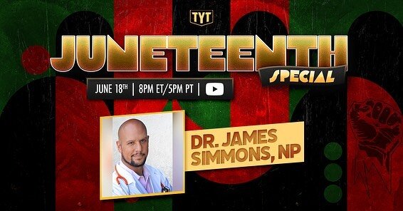 Tune in Friday, June 18th for @theyoungturks #Juneteenth special at 8 PM ET/5 PM PT. We will be discussing everything from reparations to diversity in politics, don&rsquo;t forget to watch #live at TYT.com, YouTube, FB, and Twitch!
✨
Additional Info: