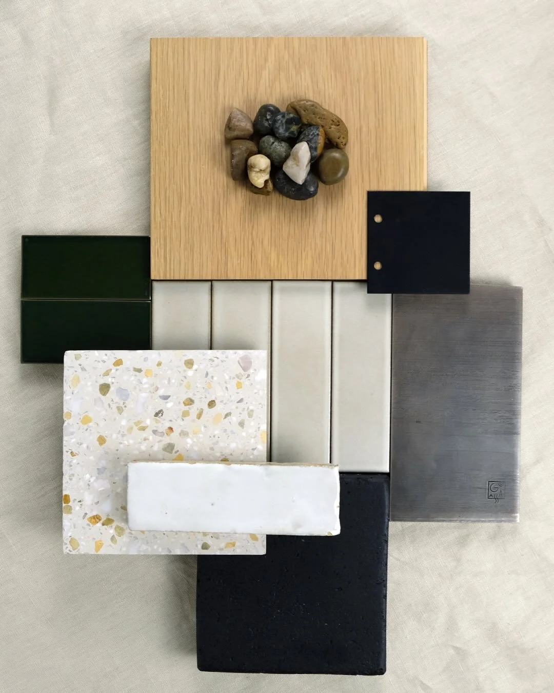 Mood board for our Santa Monica Casita project. This was a super fun, down to the studs remodel, which featured terrazzo floor tiles from @zia_tile, custom millwork for all cabinetry, designer lighting from @etsy and @cedarandmoss, shower tiles from 