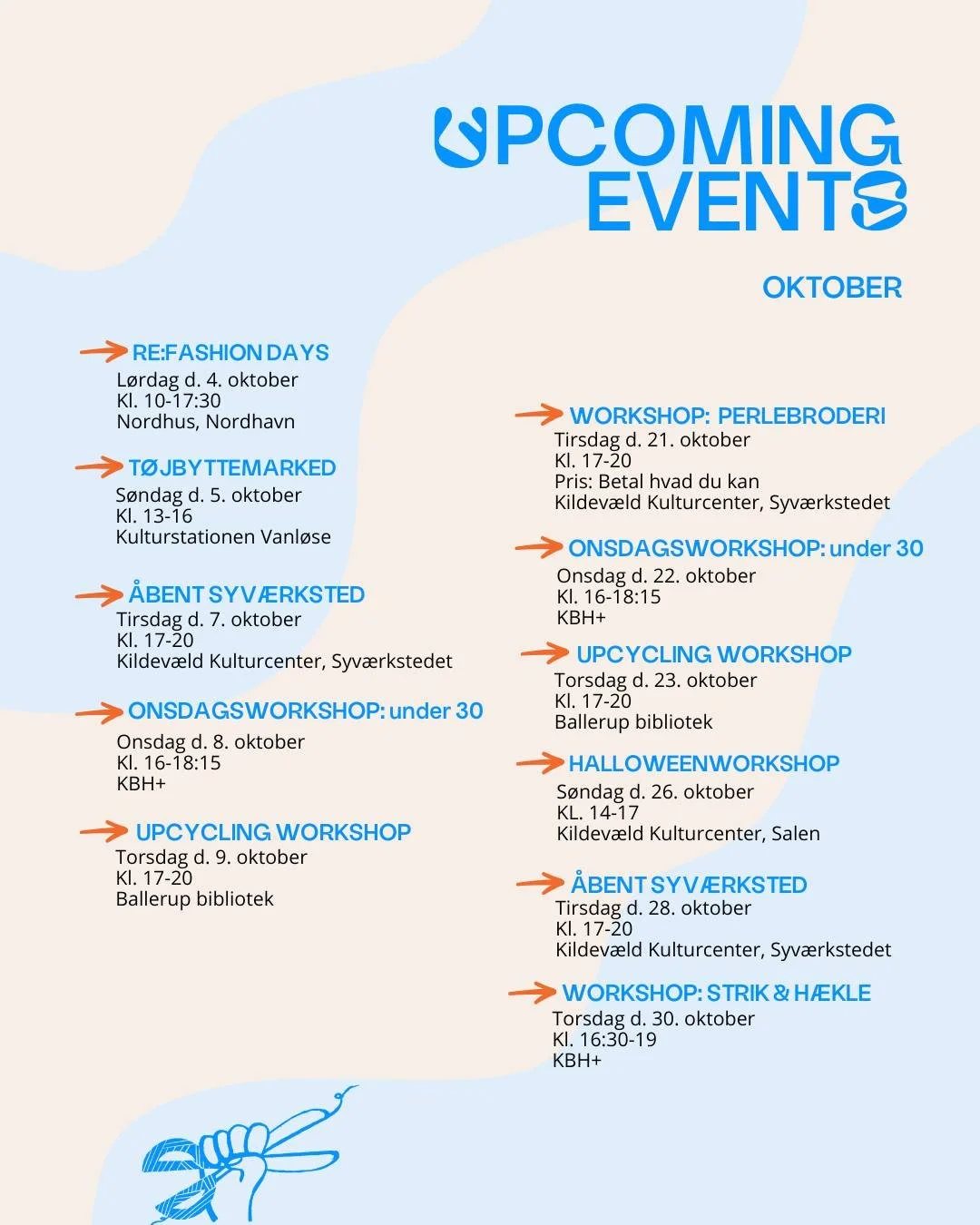 Oktober workshops og events!! F&oslash;lg med, n&aring;r vi l&oslash;bende deler flere detaljer omkring vores st&oslash;rre events, samt opdateringer om nye arrangementer og workshops 💌 Du kan ogs&aring; altid finde mere information om de forskelle 