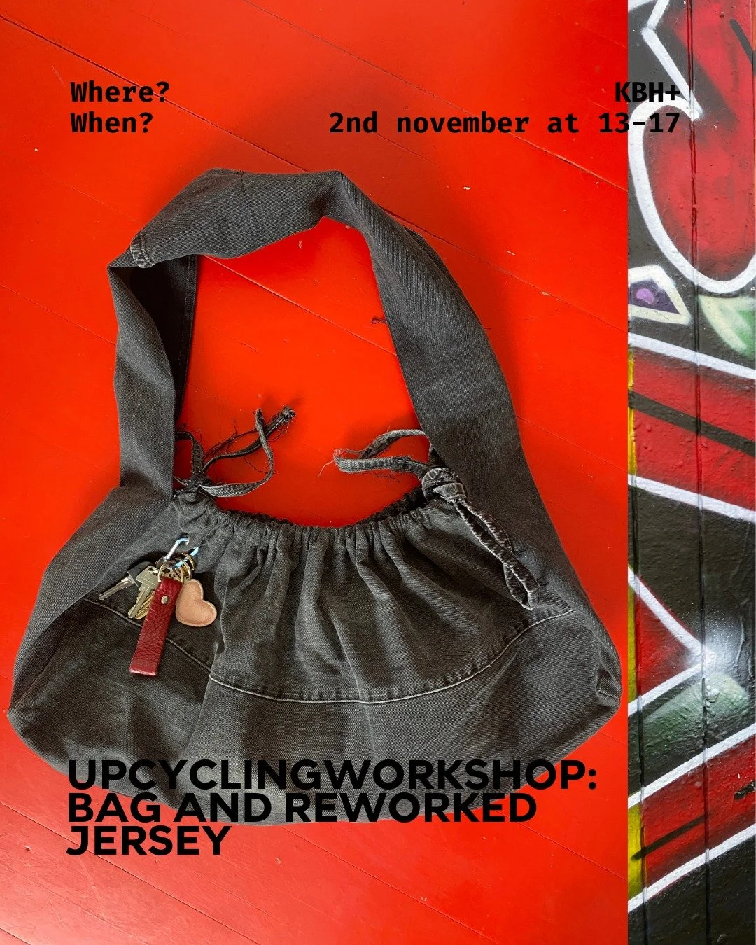 On Sunday, November 2nd, we&rsquo;re hosting an upcycling workshop together with @wastelandcopenhagen , where you can sew a bag with drawstring details or customize a jersey!
It all takes place at KBH+ in the caf&eacute; from 1&ndash;5 PM.

You'll ge