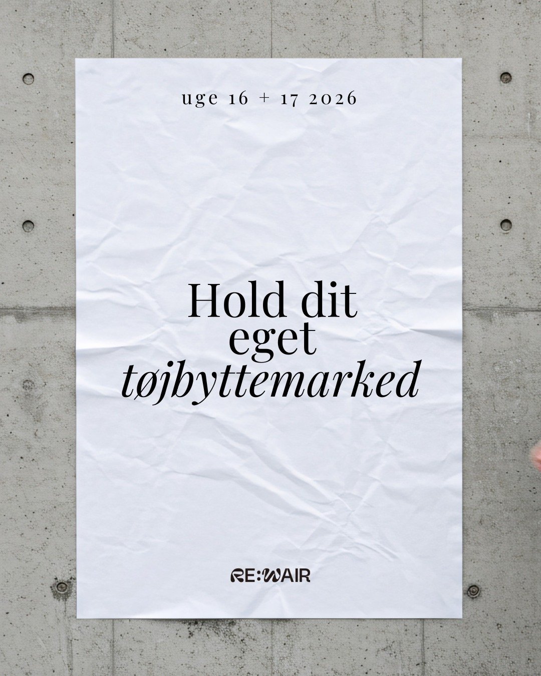 Hold dit eget t&oslash;jbyttemarked med Re:Wairs hj&aelig;lp!💌

Vi er tilbage med endnu en t&oslash;jbyttemarkedskampagne efter sidste &aring;rs succes! 

Sidste &aring;r var 7 t&oslash;jbyttemarkeder sammen om at redde over 1000kg t&oslash;j

Vi g&