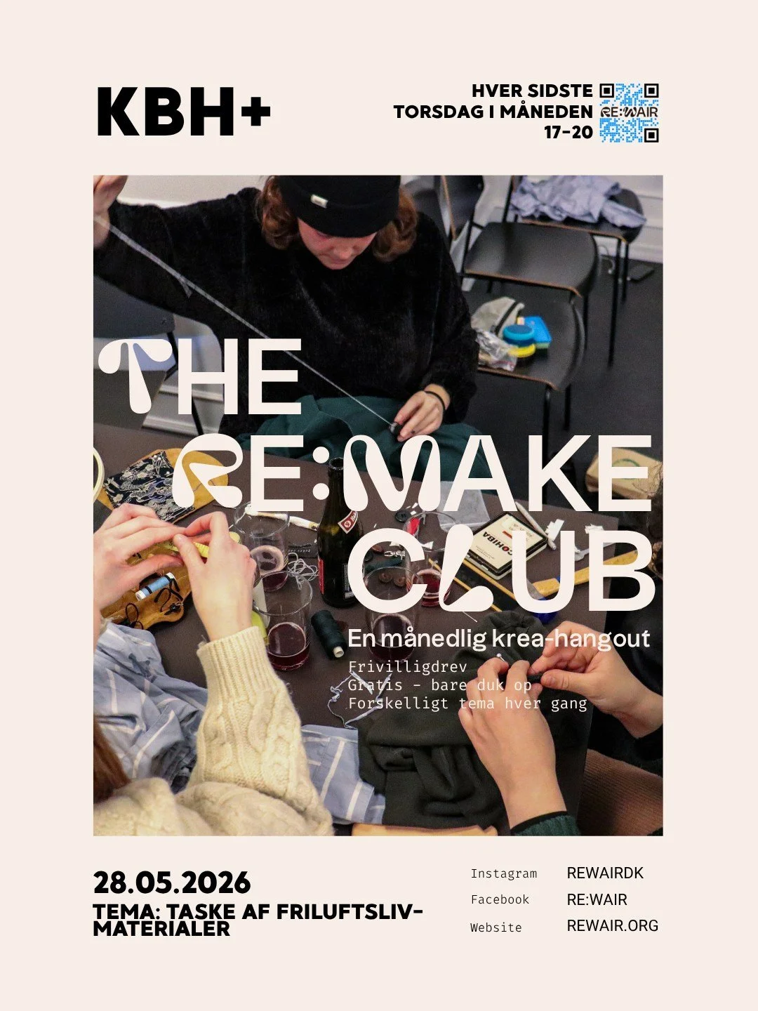 The Re:Make Club &ndash; our monthly, volunteer-run creative hangout, where we upcycle, have fun and meet new people.
Theme: Bag from outdoor material !!
This month, we&rsquo;ll be working with outdoor materials and transforming discarded textiles in