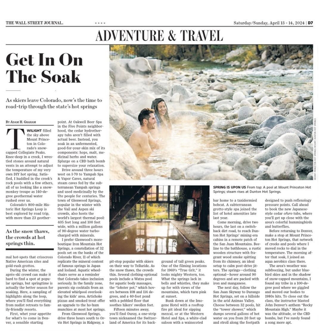 It is a good day when three of your clients make the same Wall Street Journal story and always wonderful ideating with the amazing @adamgraham Spring is springing, and it is an incredible season to explore Colorado&rsquo;s hot springs, hit the sunny 